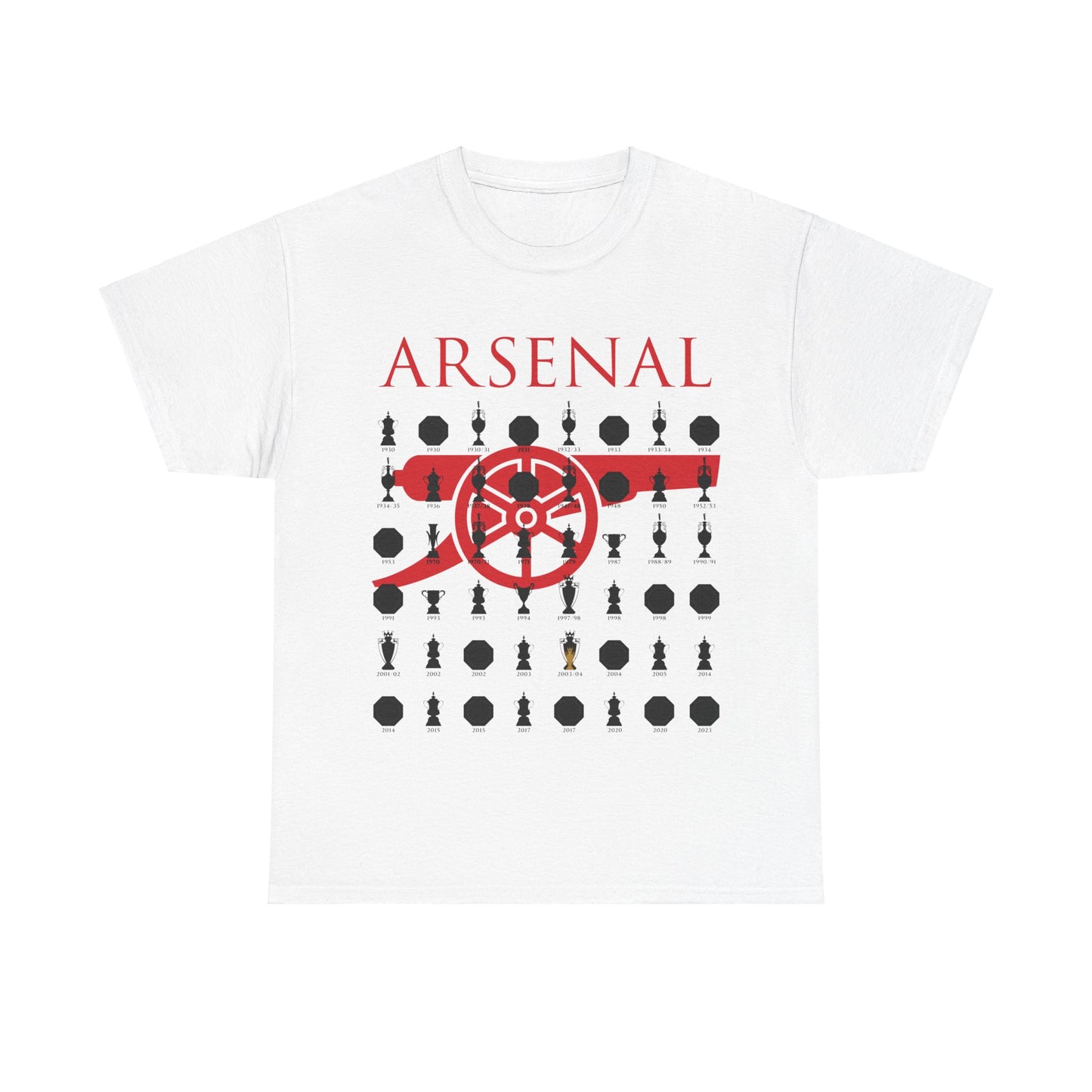 Arsenal Cannon & Trophies Collection Unisex Heavy Cotton T-Shirt - Red/Black/White/Sport Grey/Royal/Gold/Navy
