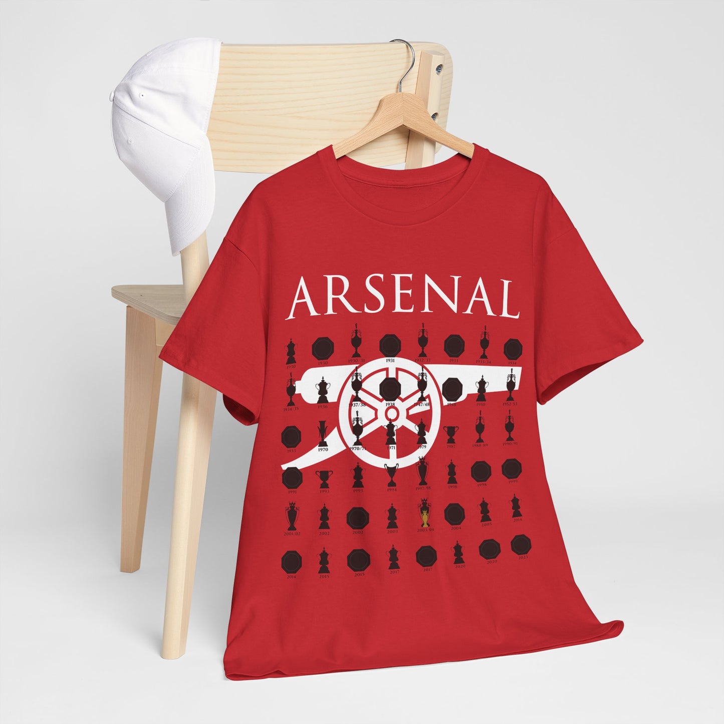 Arsenal Cannon & Trophies Collection Unisex Heavy Cotton T-Shirt - Red/Black/White/Sport Grey/Royal/Gold/Navy