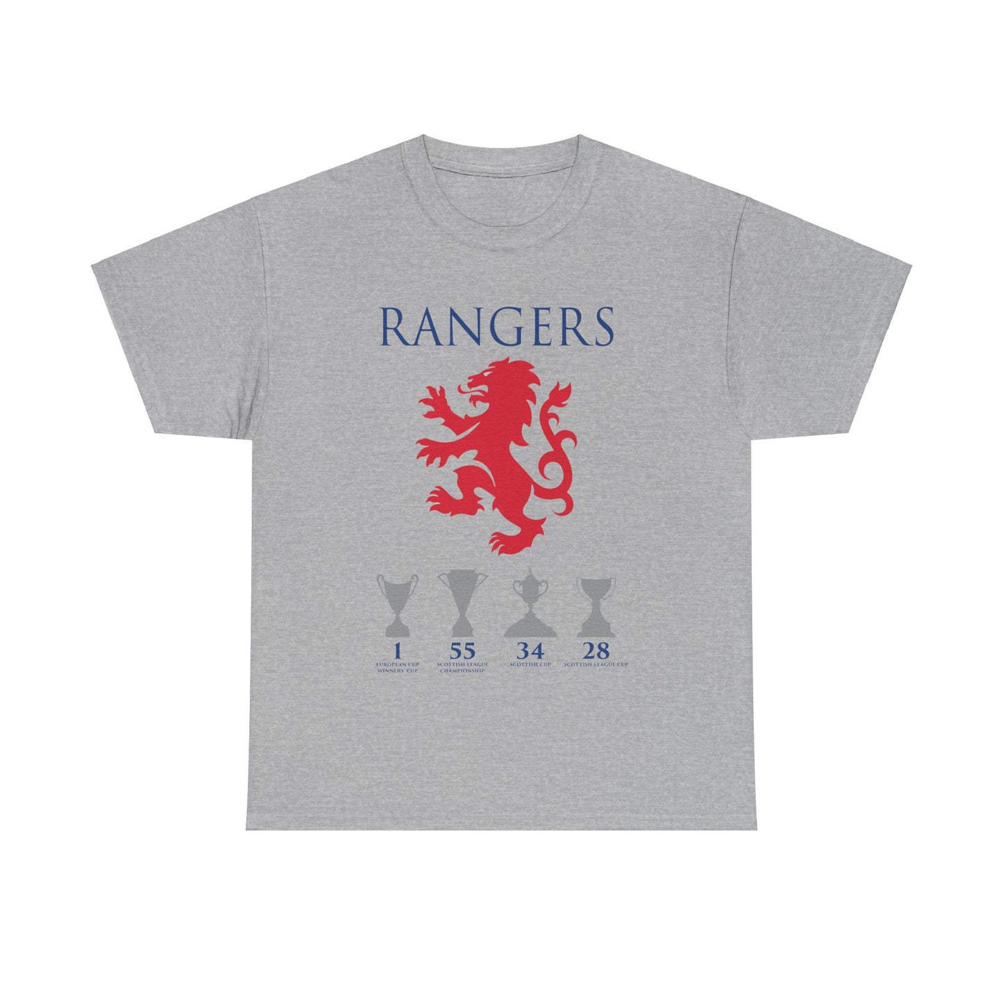 Rangers Lion & Trophies Unisex Heavy Cotton T-Shirt - Royal/White/Black/Sport Grey/Navy/Red