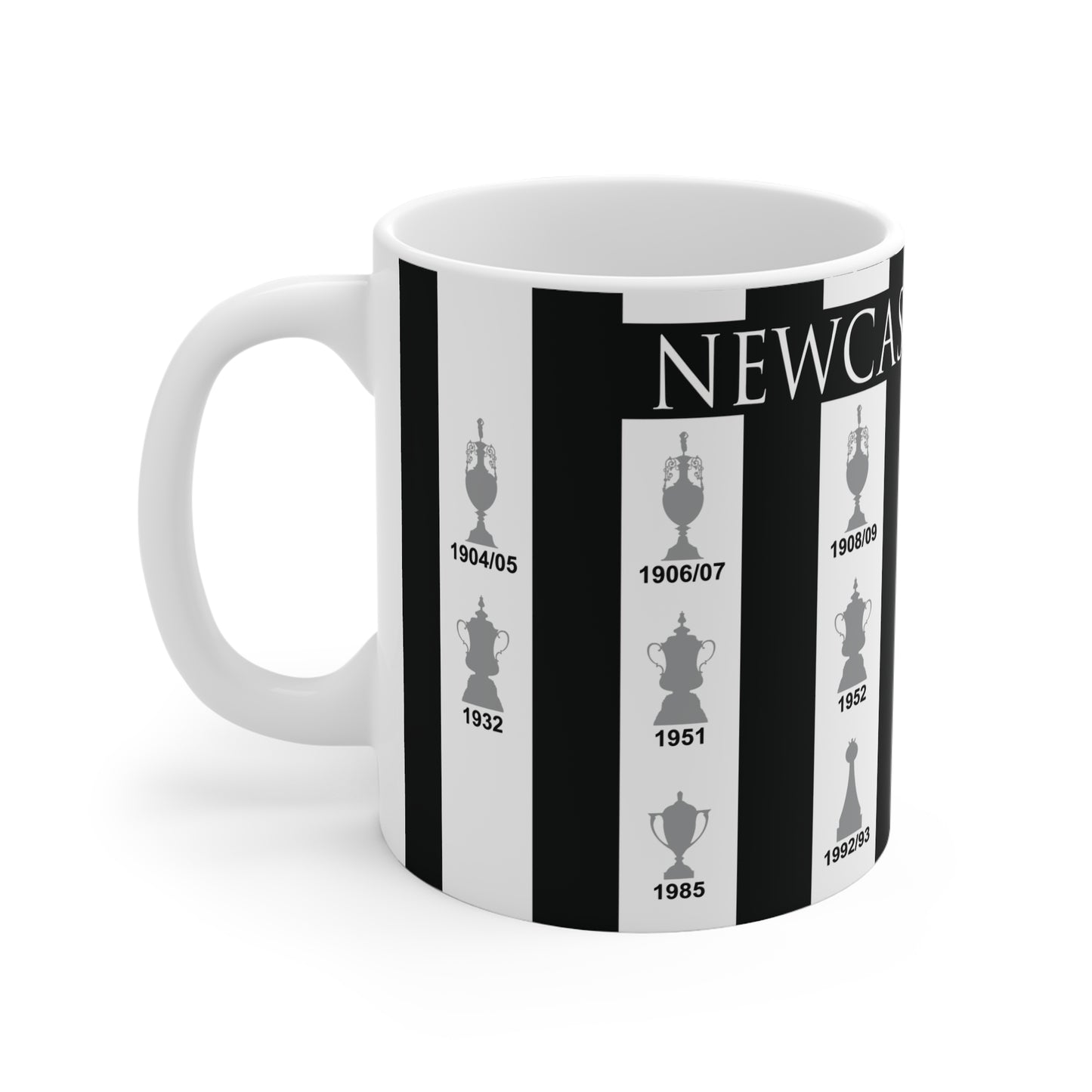 Newcastle United Trophies Collection Mug UPDATED - White Text Striped