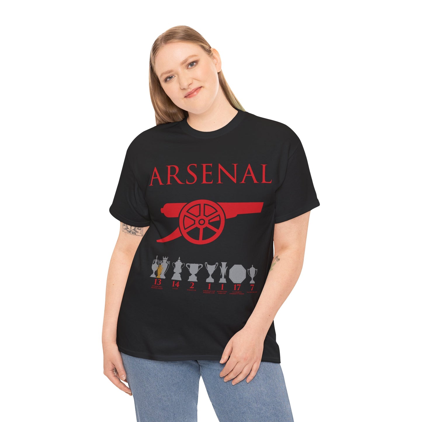 Arsenal Cannon & Trophies Unisex Heavy Cotton T-Shirt - Red/White/Black/Gold/Royal