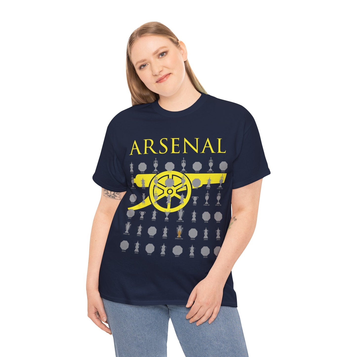 Arsenal Cannon & Trophies Collection Unisex Heavy Cotton T-Shirt - Red/Black/White/Sport Grey/Royal/Gold/Navy