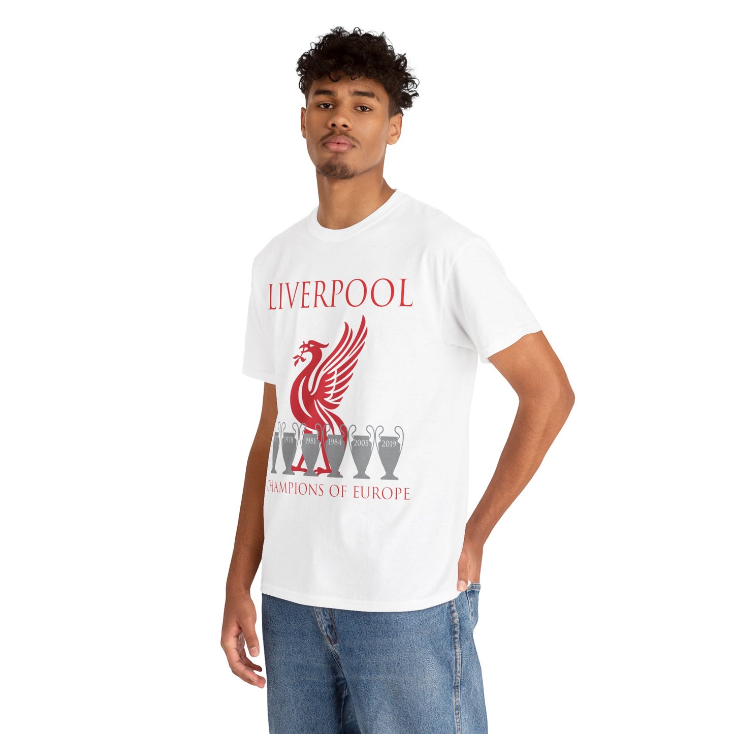 Liverpool Champions of Europe Unisex Heavy Cotton T-Shirt - Red/White/Black/Gold/Sport Grey/Charcoal