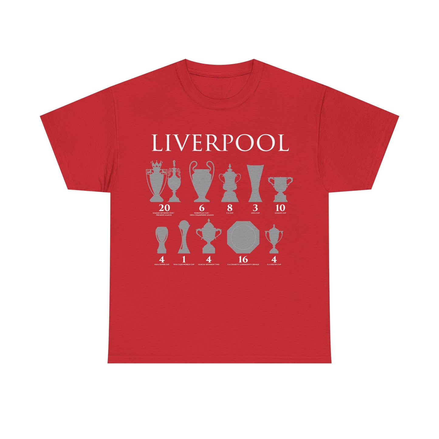 Liverpool Trophies Unisex Heavy Cotton T-Shirt - Red/White/Black/Gold