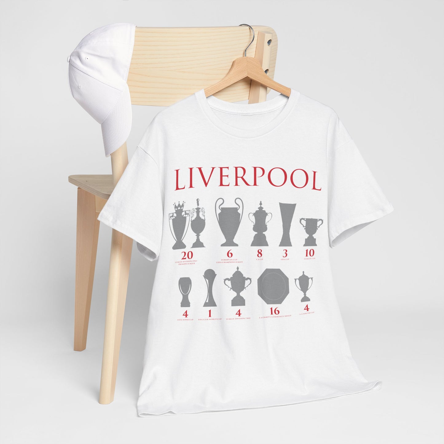 Liverpool Trophies Unisex Heavy Cotton T-Shirt - Red/White/Black/Gold