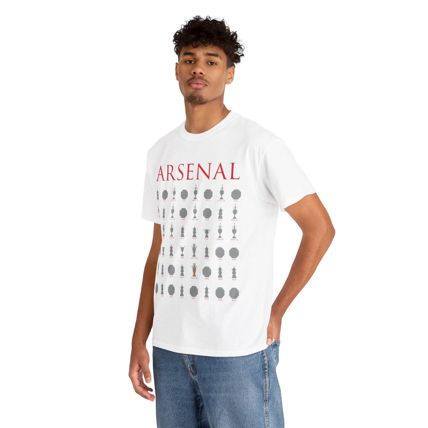Arsenal Trophies Collection Unisex Heavy Cotton T-Shirt - Red/White/Black/Gold/Royal/Charcoal/Navy