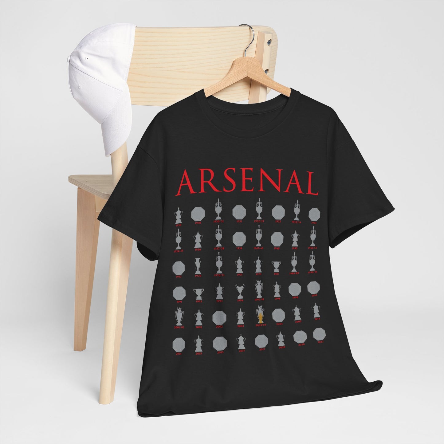 Arsenal Trophies Collection Unisex Heavy Cotton T-Shirt - Red/White/Black/Gold/Royal/Charcoal/Navy