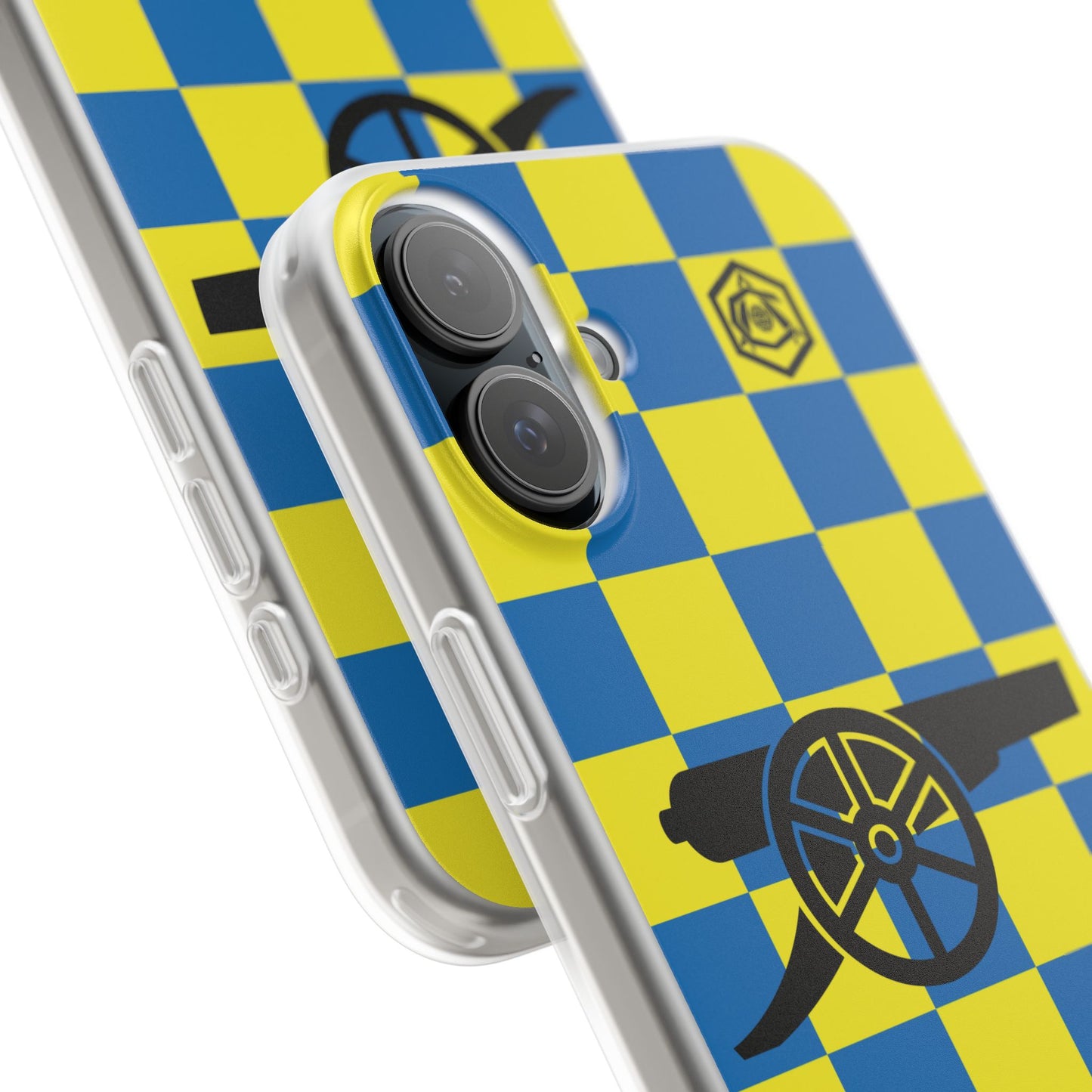 Arsenal Blue & Yellow Chequered Cannon & Monogram iPhone Flexi Case - iPhone 16, 15, 14, Plus/Pro/Pro Max