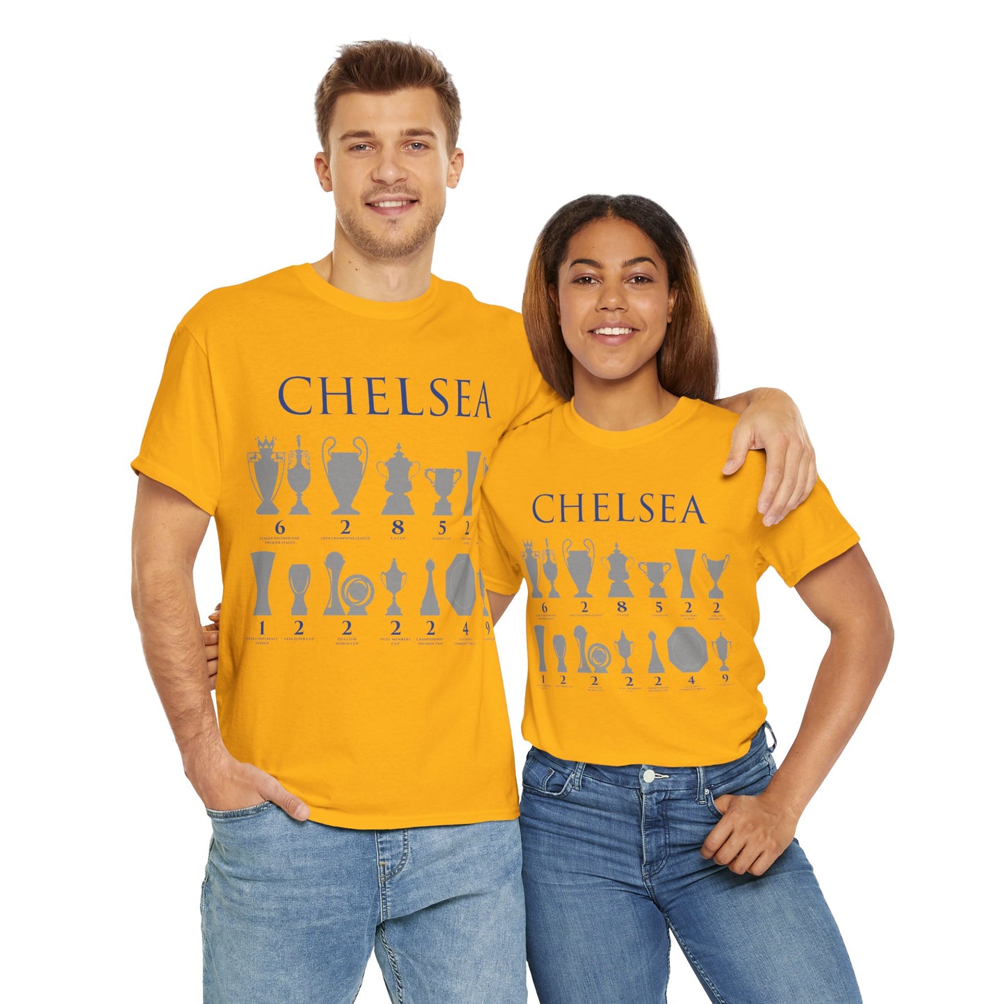 Chelsea Trophies Unisex Heavy Cotton T-Shirt - Royal/White/Black/Gold/Navy