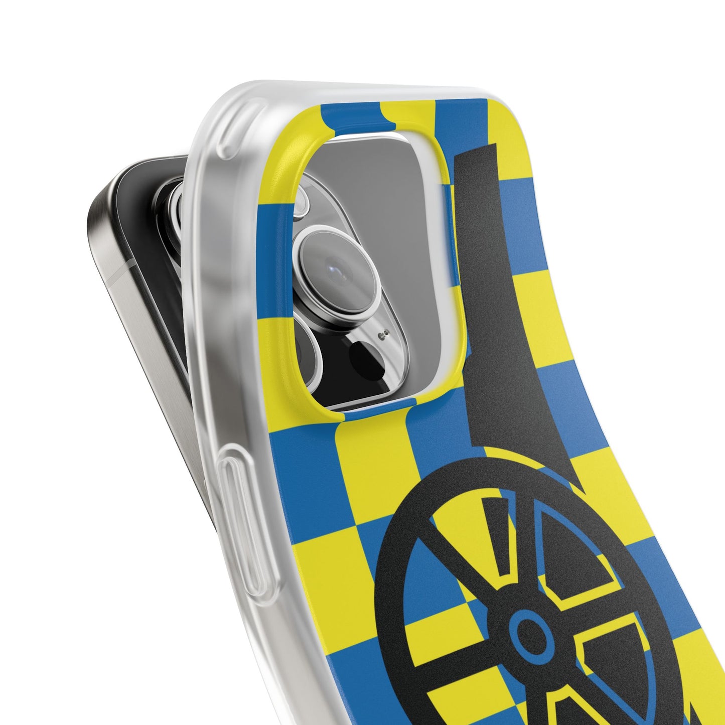 Arsenal Cannon Blue & Yellow Chequered iPhone Flexi Case - iPhone 16, 15, 14, Plus/Pro/Pro Max