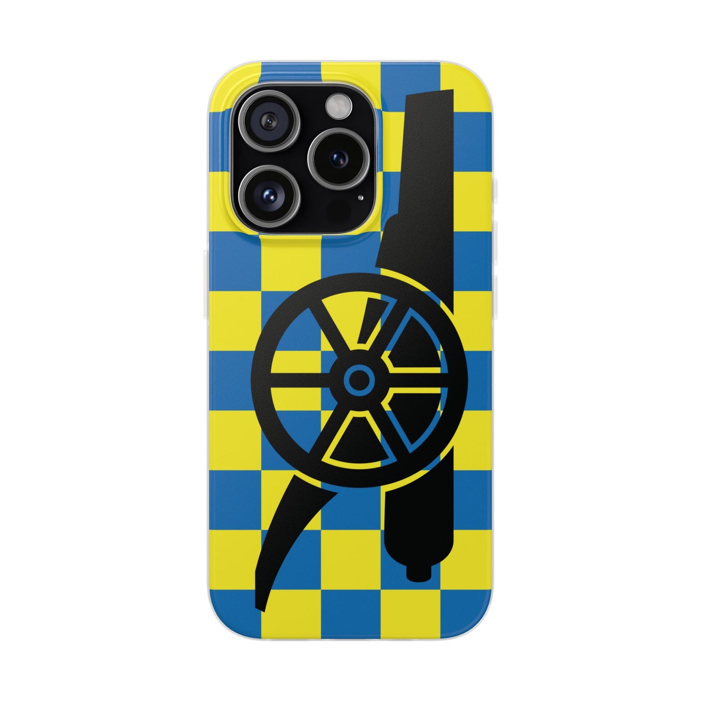 Arsenal Cannon Blue & Yellow Chequered iPhone Flexi Case - iPhone 16, 15, 14, Plus/Pro/Pro Max