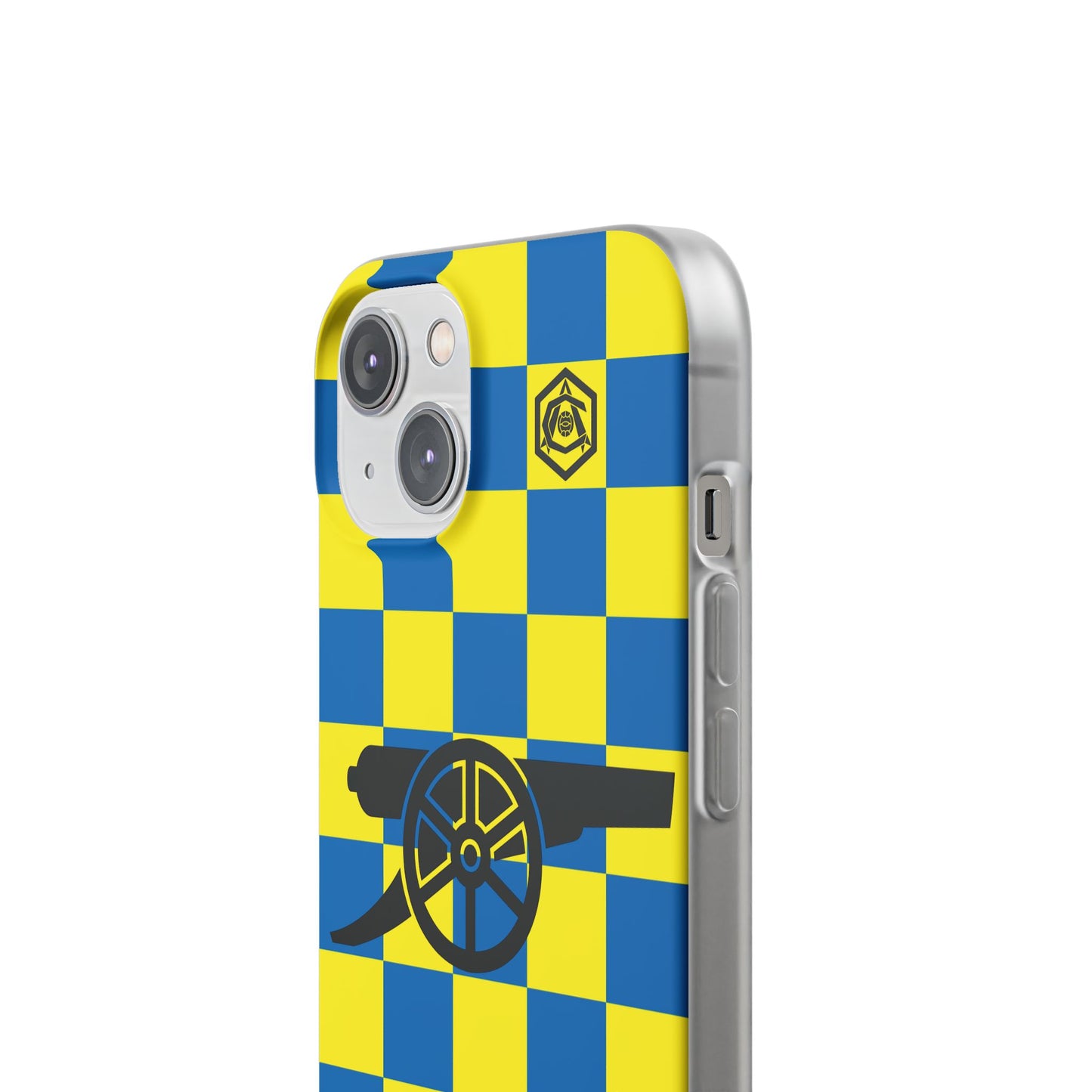 Arsenal Blue & Yellow Chequered Cannon & Monogram iPhone Flexi Case - iPhone 16, 15, 14, Plus/Pro/Pro Max