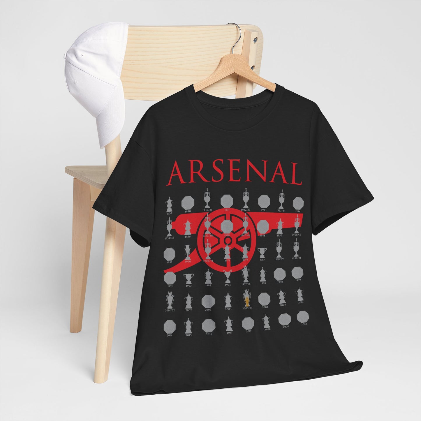 Arsenal Cannon & Trophies Collection Unisex Heavy Cotton T-Shirt - Red/Black/White/Sport Grey/Royal/Gold/Navy