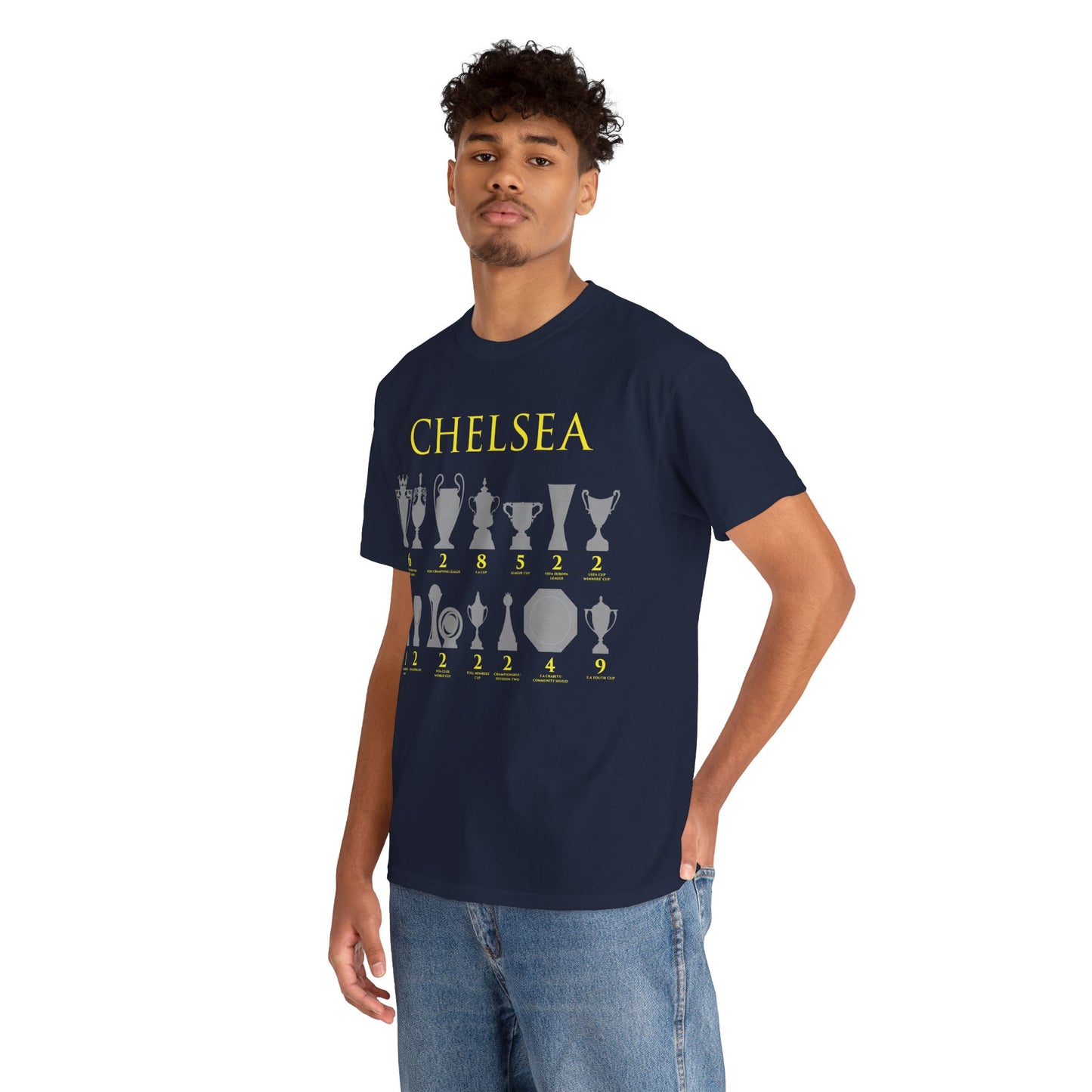Chelsea Trophies Unisex Heavy Cotton T-Shirt - Royal/White/Black/Gold/Navy