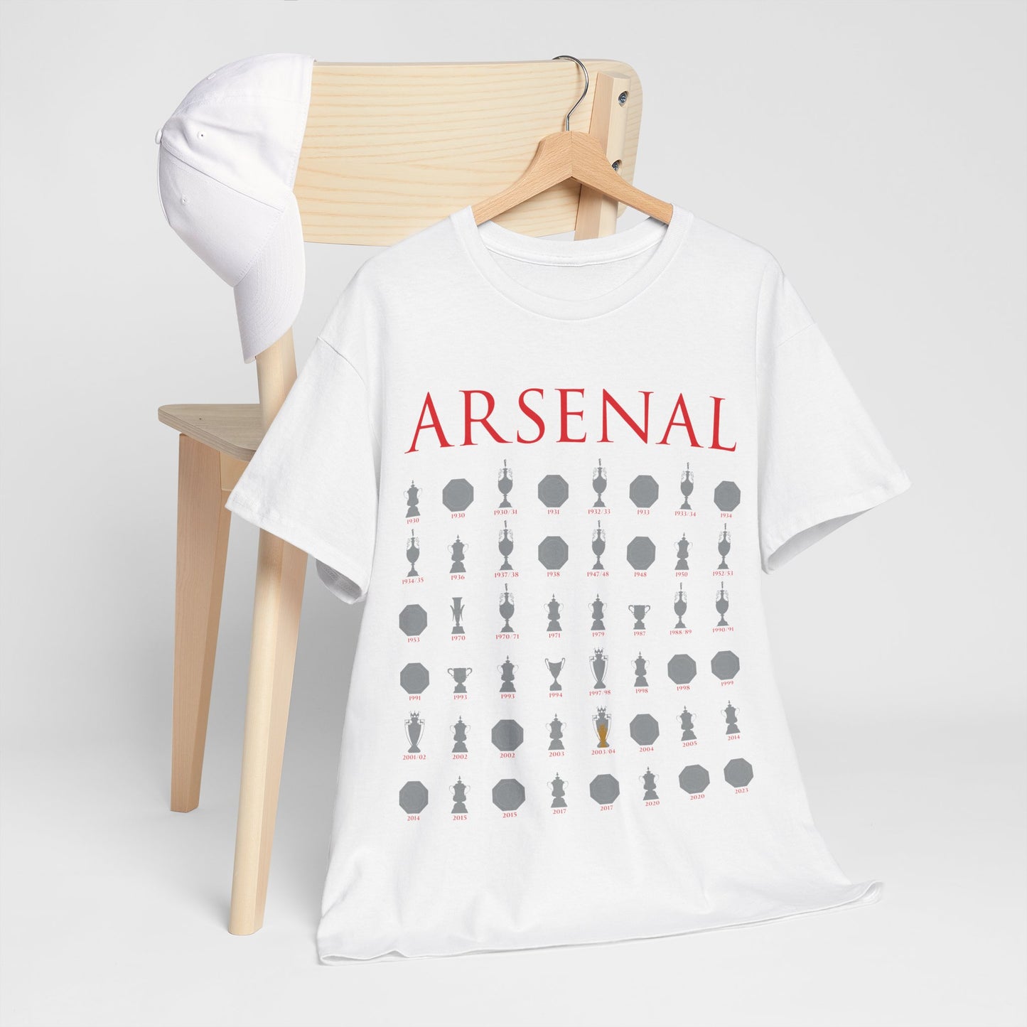 Arsenal Trophies Collection Unisex Heavy Cotton T-Shirt - Red/White/Black/Gold/Royal/Charcoal/Navy