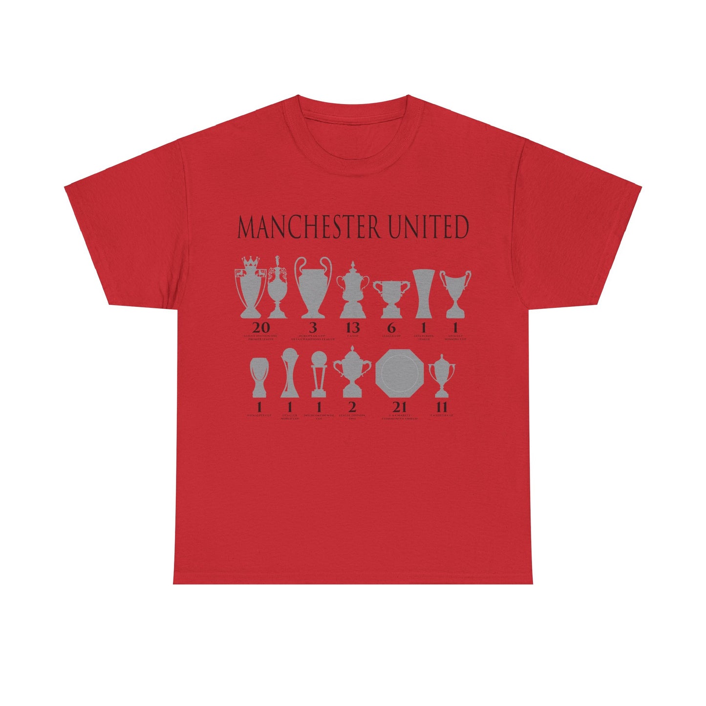 Manchester United Trophies Unisex Heavy Cotton T-Shirt - Red/White/Black