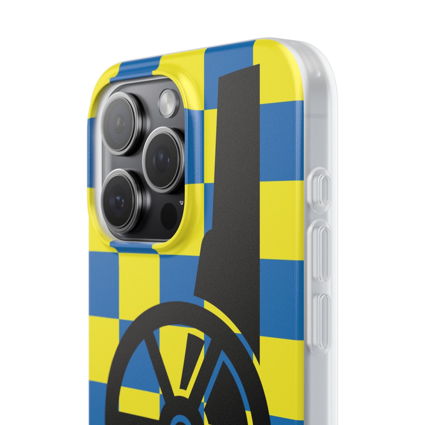 Arsenal Cannon Blue & Yellow Chequered iPhone Flexi Case - iPhone 16, 15, 14, Plus/Pro/Pro Max