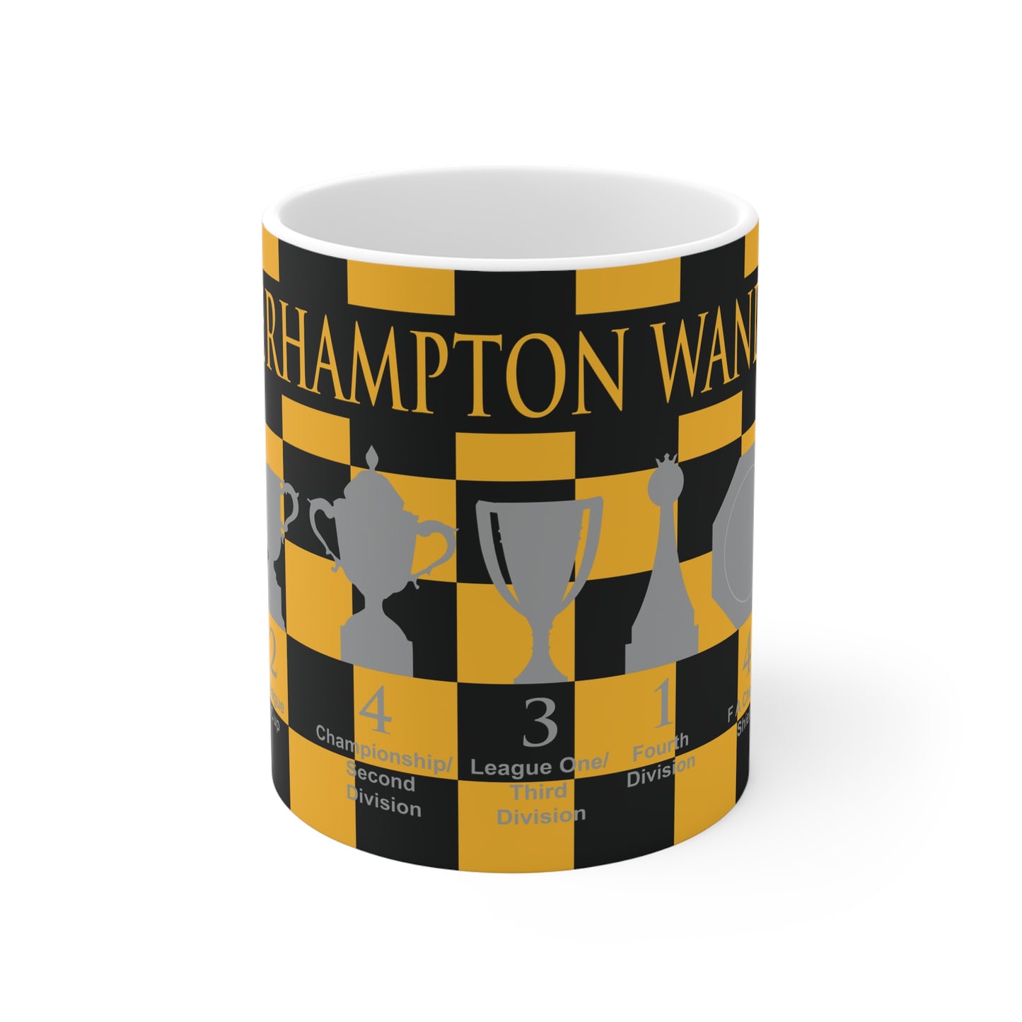 Wolverhampton Wanderers Chequered Trophies Mug - Gold Header Text