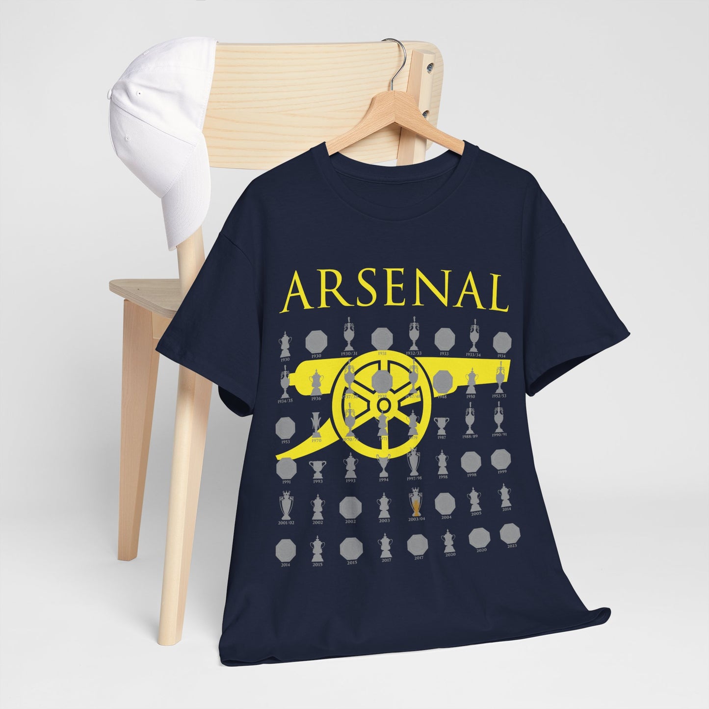 Arsenal Cannon & Trophies Collection Unisex Heavy Cotton T-Shirt - Red/Black/White/Sport Grey/Royal/Gold/Navy