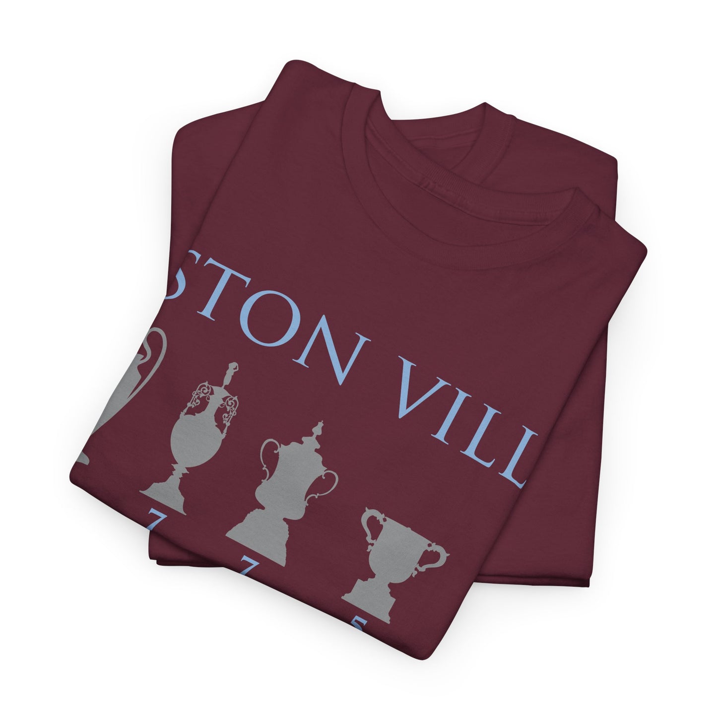 Aston Villa Trophies Unisex Heavy Cotton T-Shirt - Maroon/White/Light Blue