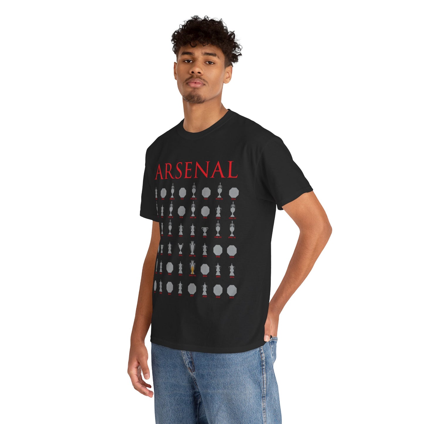 Arsenal Trophies Collection Unisex Heavy Cotton T-Shirt - Red/White/Black/Gold/Royal/Charcoal/Navy