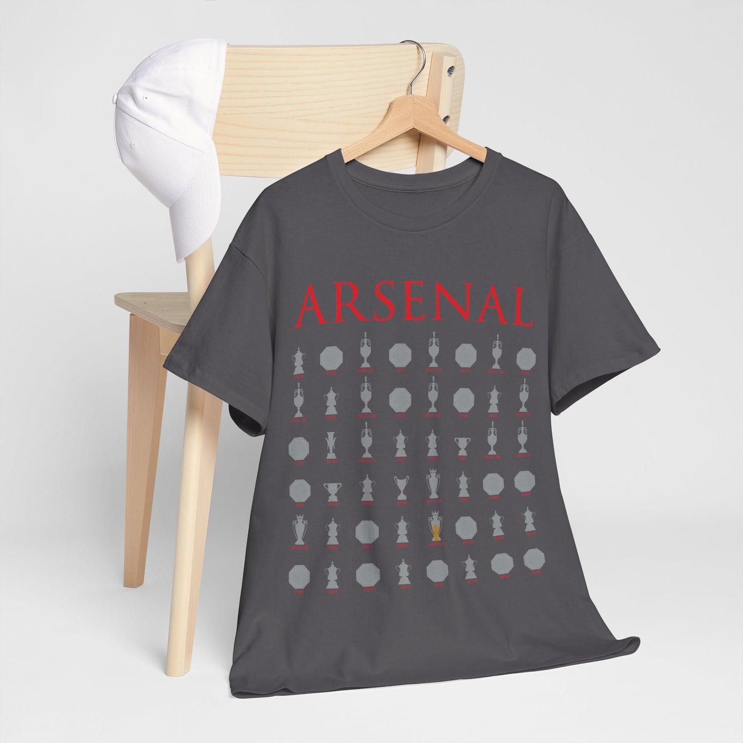 Arsenal Trophies Collection Unisex Heavy Cotton T-Shirt - Red/White/Black/Gold/Royal/Charcoal/Navy