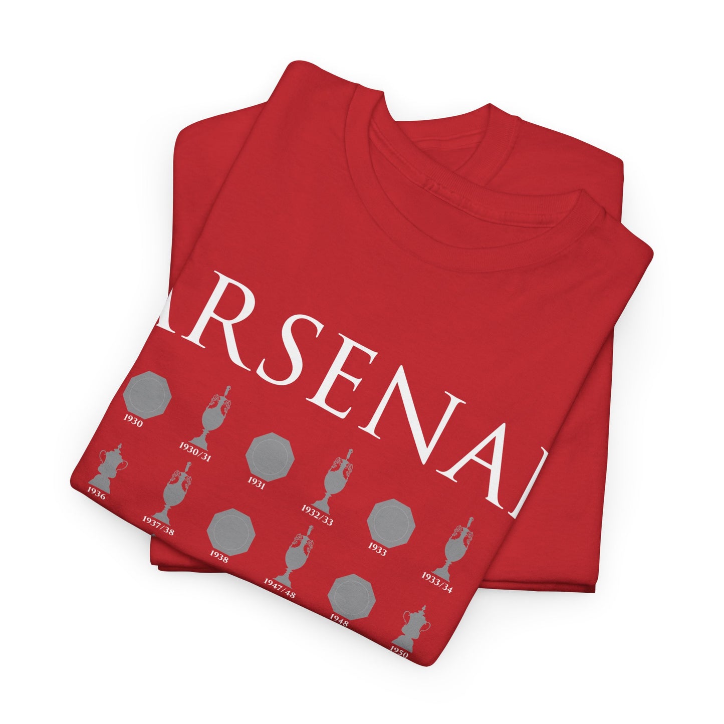 Arsenal Trophies Collection Unisex Heavy Cotton T-Shirt - Red/White/Black/Gold/Royal/Charcoal/Navy