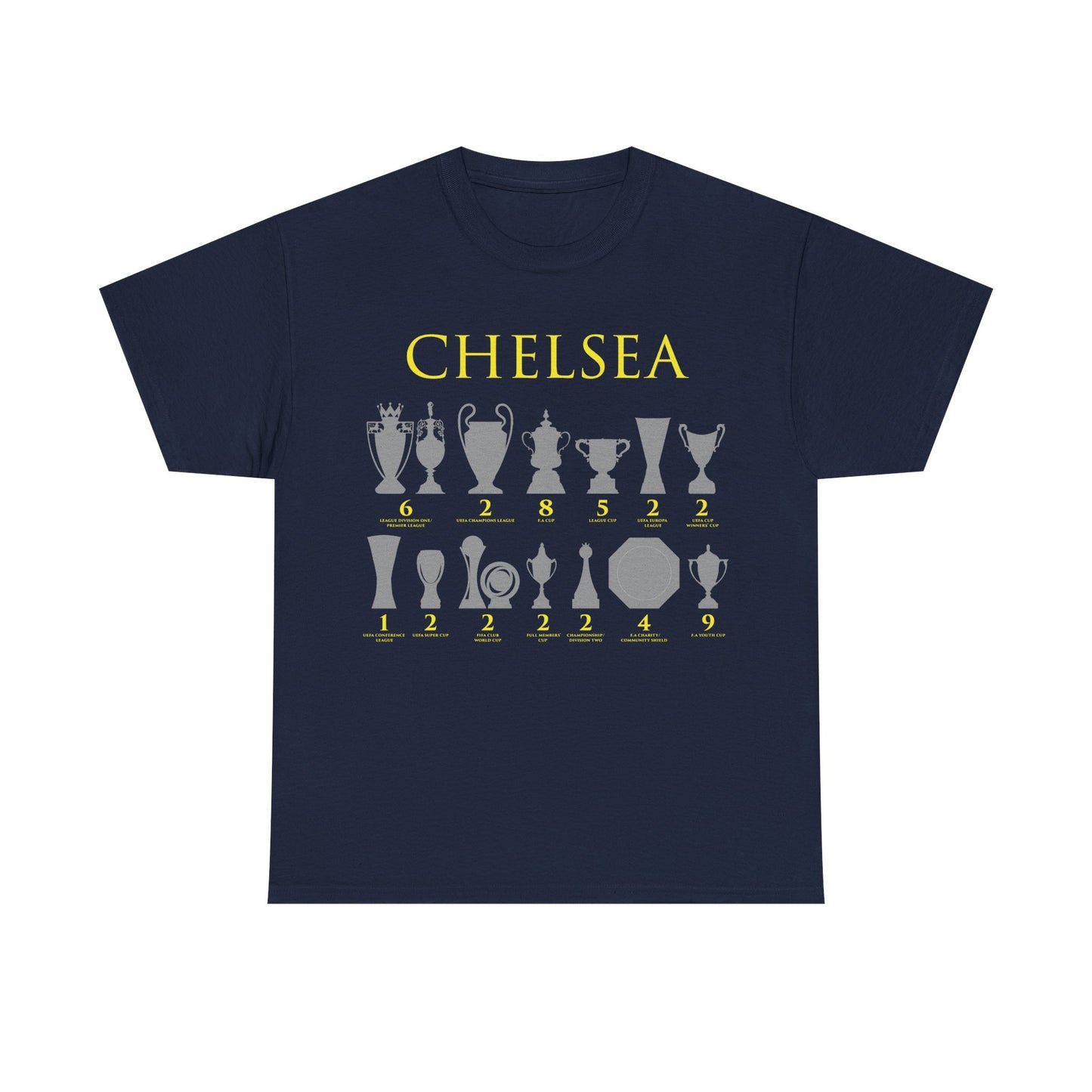Chelsea Trophies Unisex Heavy Cotton T-Shirt - Royal/White/Black/Gold/Navy