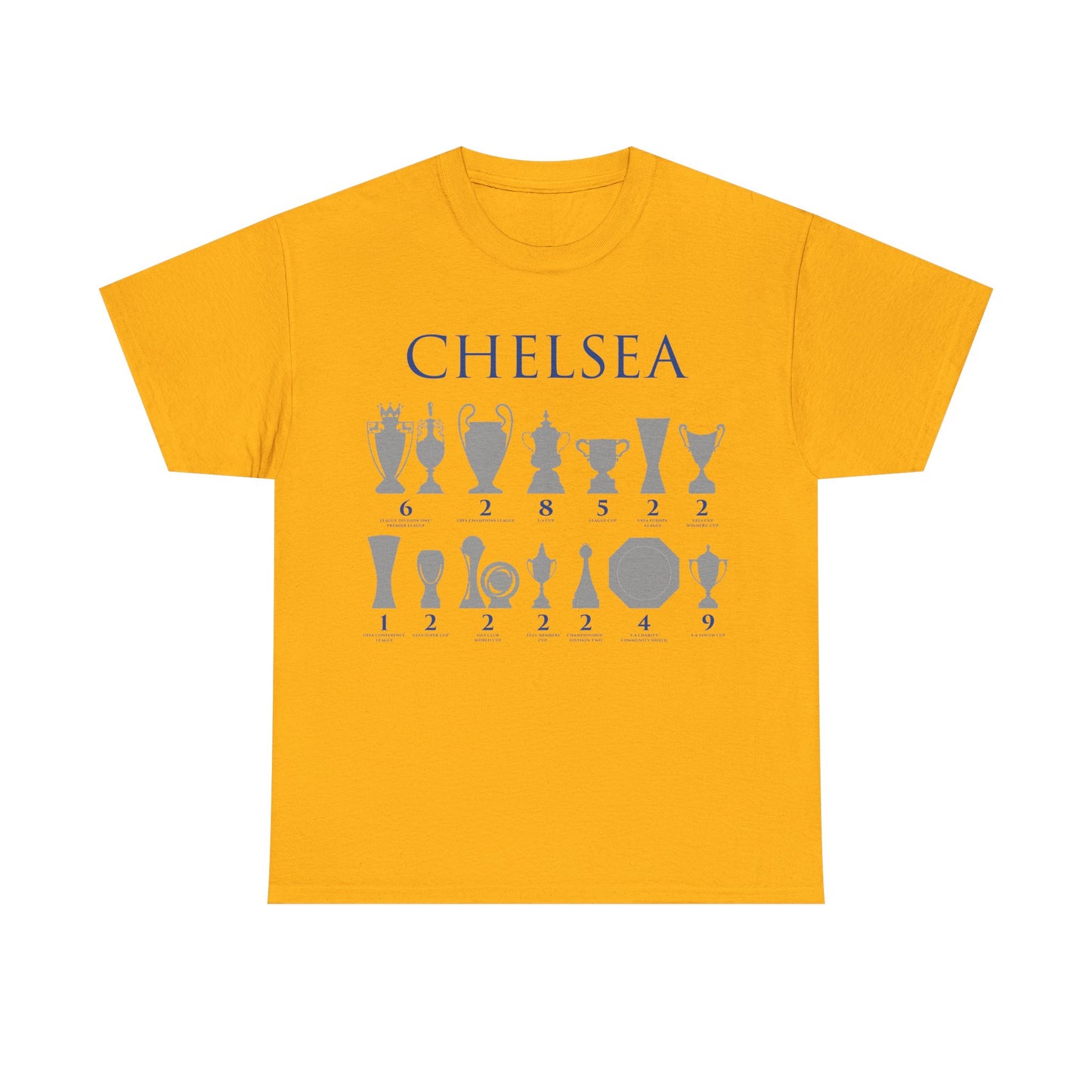 Chelsea Trophies Unisex Heavy Cotton T-Shirt - Royal/White/Black/Gold/Navy