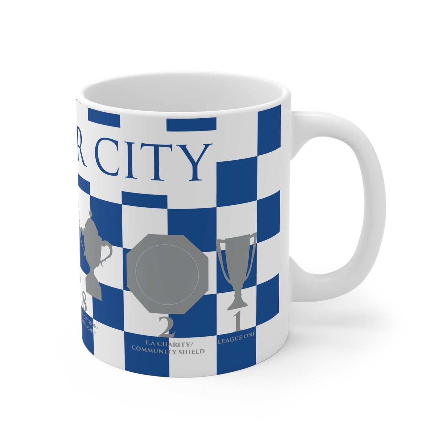 Leicester City Blue & White Chequered Trophies Mug - Blue Header Text