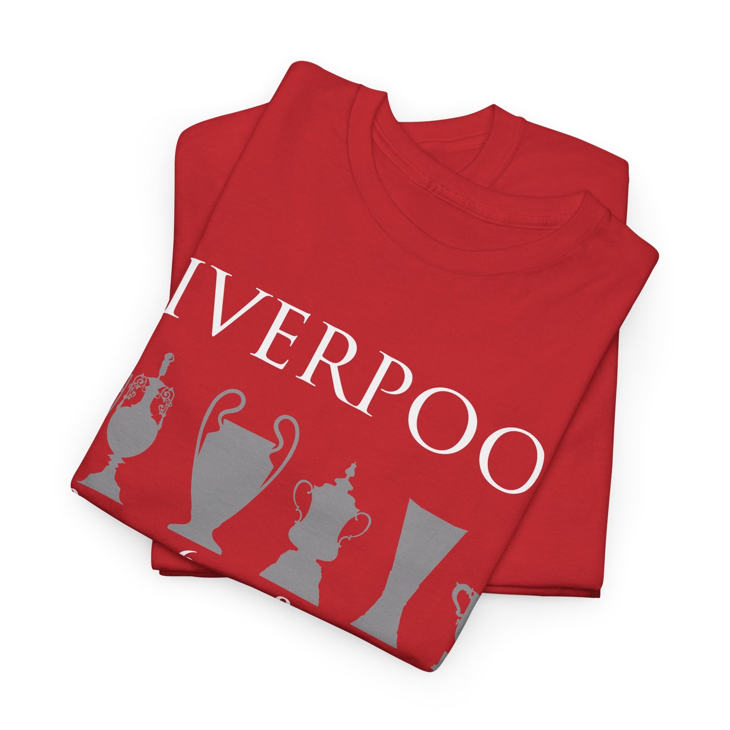 Liverpool Trophies Unisex Heavy Cotton T-Shirt - Red/White/Black/Gold