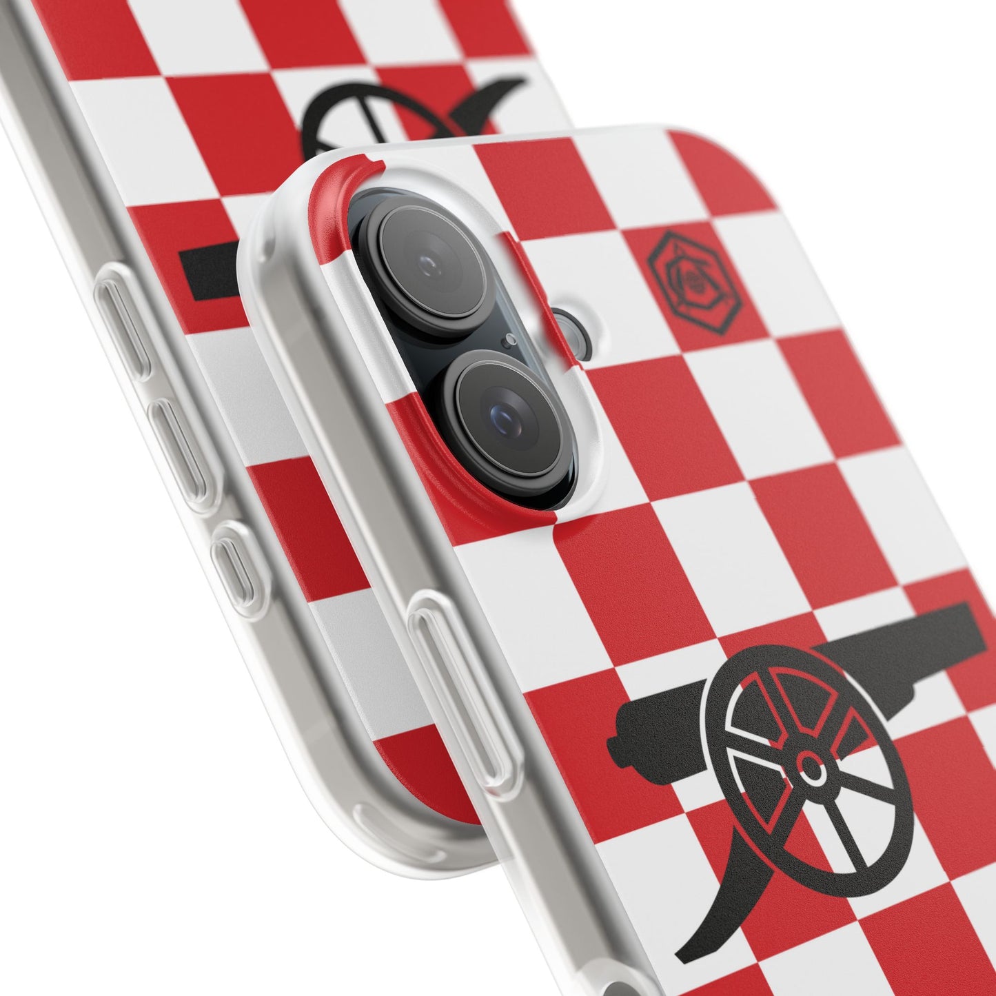 Arsenal Red & White Chequered Cannon & Monogram iPhone Flexi Case - iPhone 16, 15, 14, Plus/Pro/Pro Max