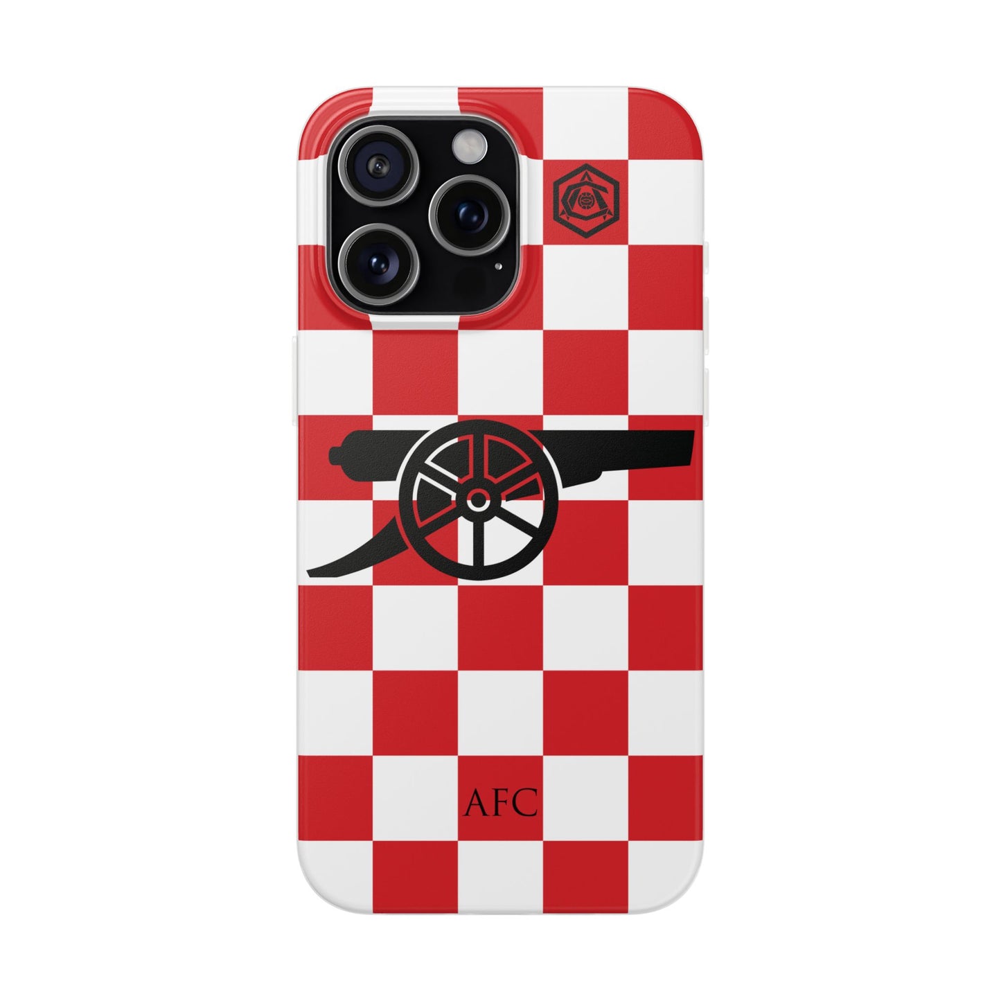 Arsenal Red & White Chequered Cannon & Monogram iPhone Flexi Case - iPhone 16, 15, 14, Plus/Pro/Pro Max