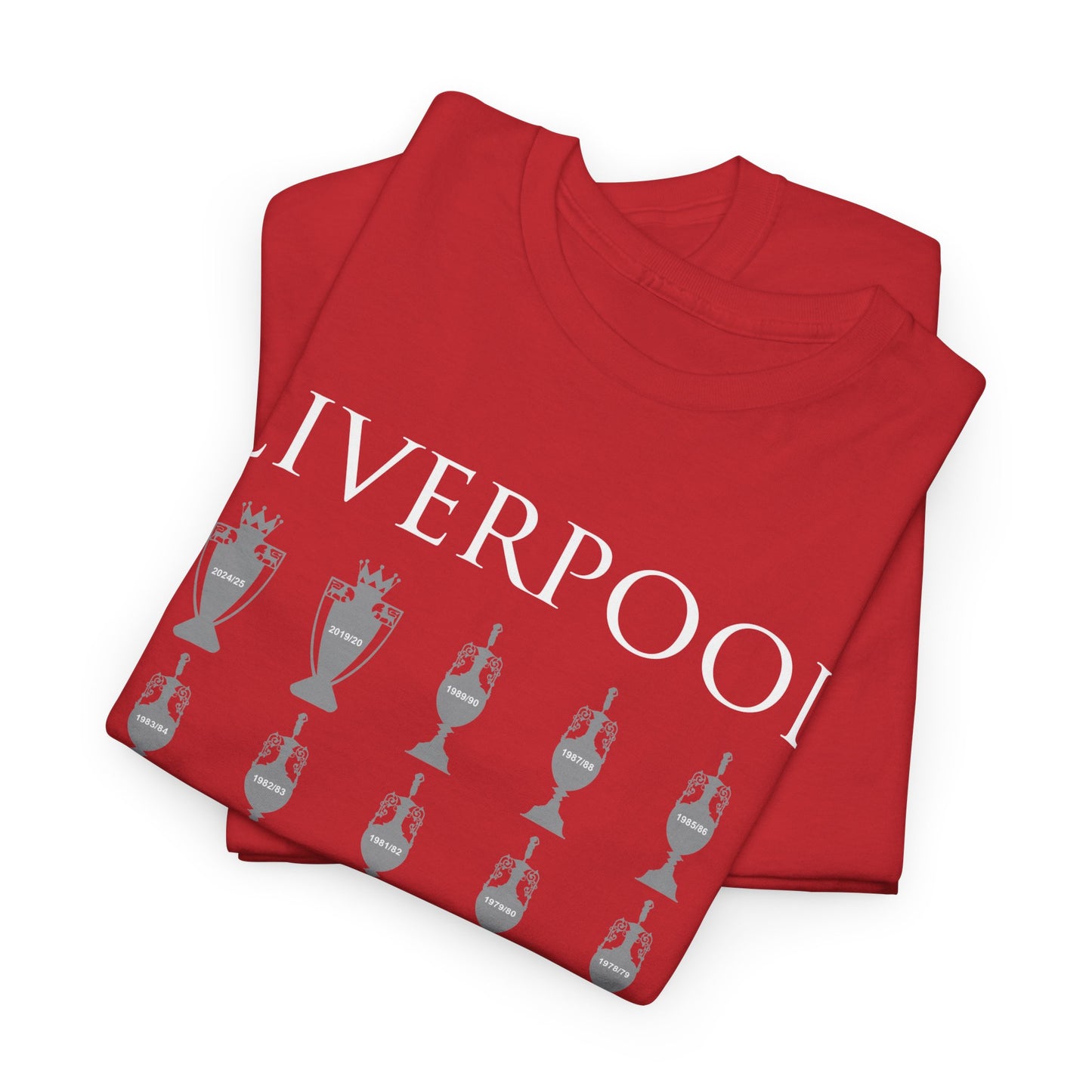 Liverpool 20 Champions Unisex Heavy Cotton T-Shirt - Red/White/Black/Charcoal/Gold