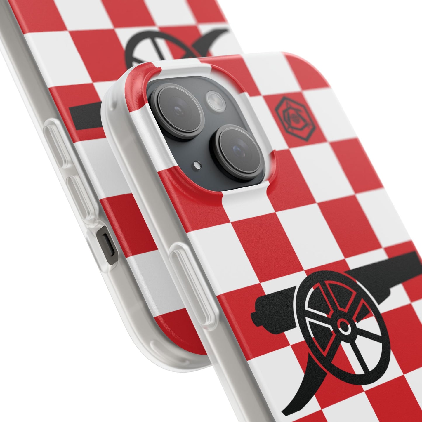 Arsenal Red & White Chequered Cannon & Monogram iPhone Flexi Case - iPhone 16, 15, 14, Plus/Pro/Pro Max
