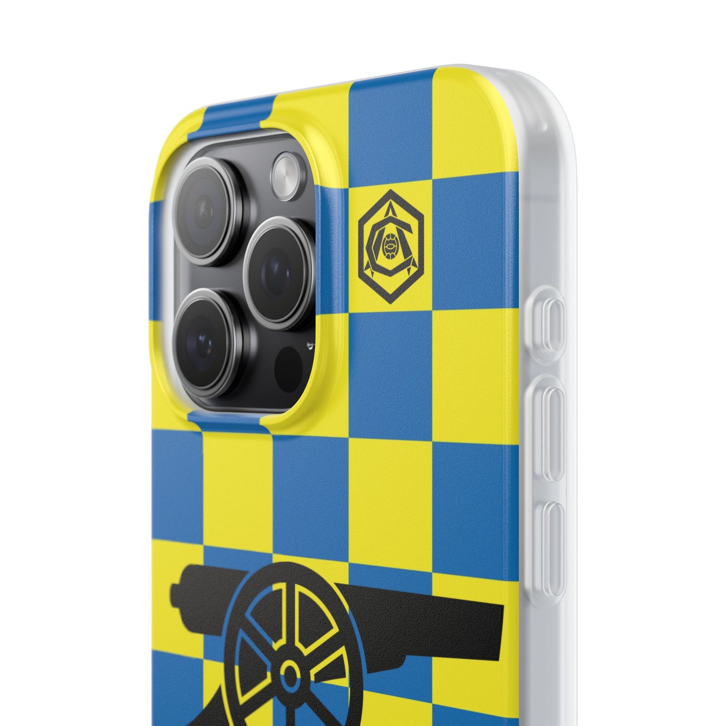 Arsenal Blue & Yellow Chequered Cannon & Monogram iPhone Flexi Case - iPhone 16, 15, 14, Plus/Pro/Pro Max