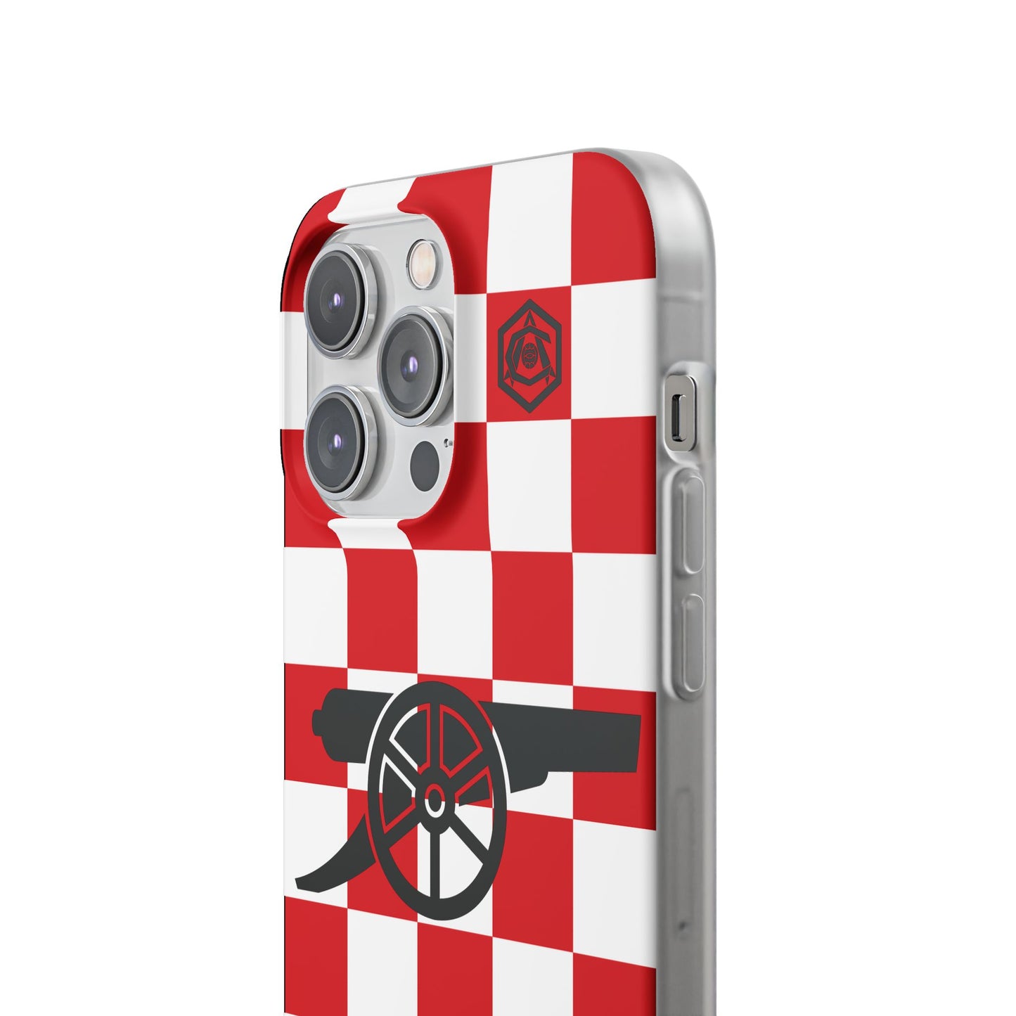 Arsenal Red & White Chequered Cannon & Monogram iPhone Flexi Case - iPhone 16, 15, 14, Plus/Pro/Pro Max