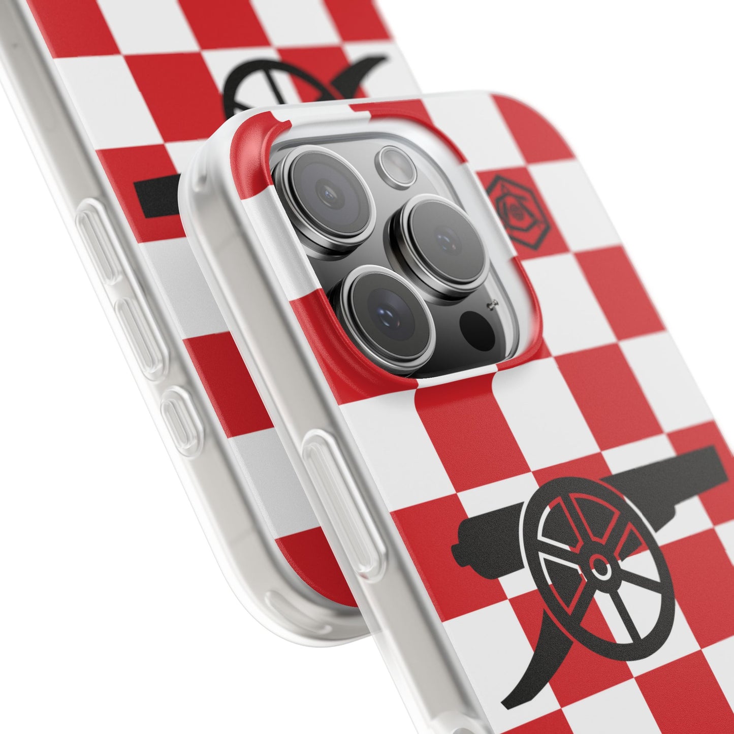 Arsenal Red & White Chequered Cannon & Monogram iPhone Flexi Case - iPhone 16, 15, 14, Plus/Pro/Pro Max