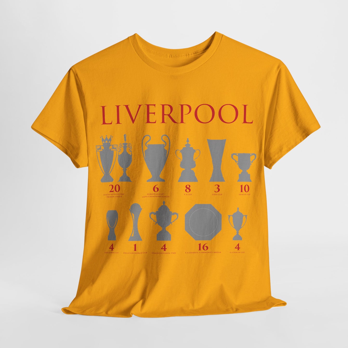 Liverpool Trophies Unisex Heavy Cotton T-Shirt - Red/White/Black/Gold