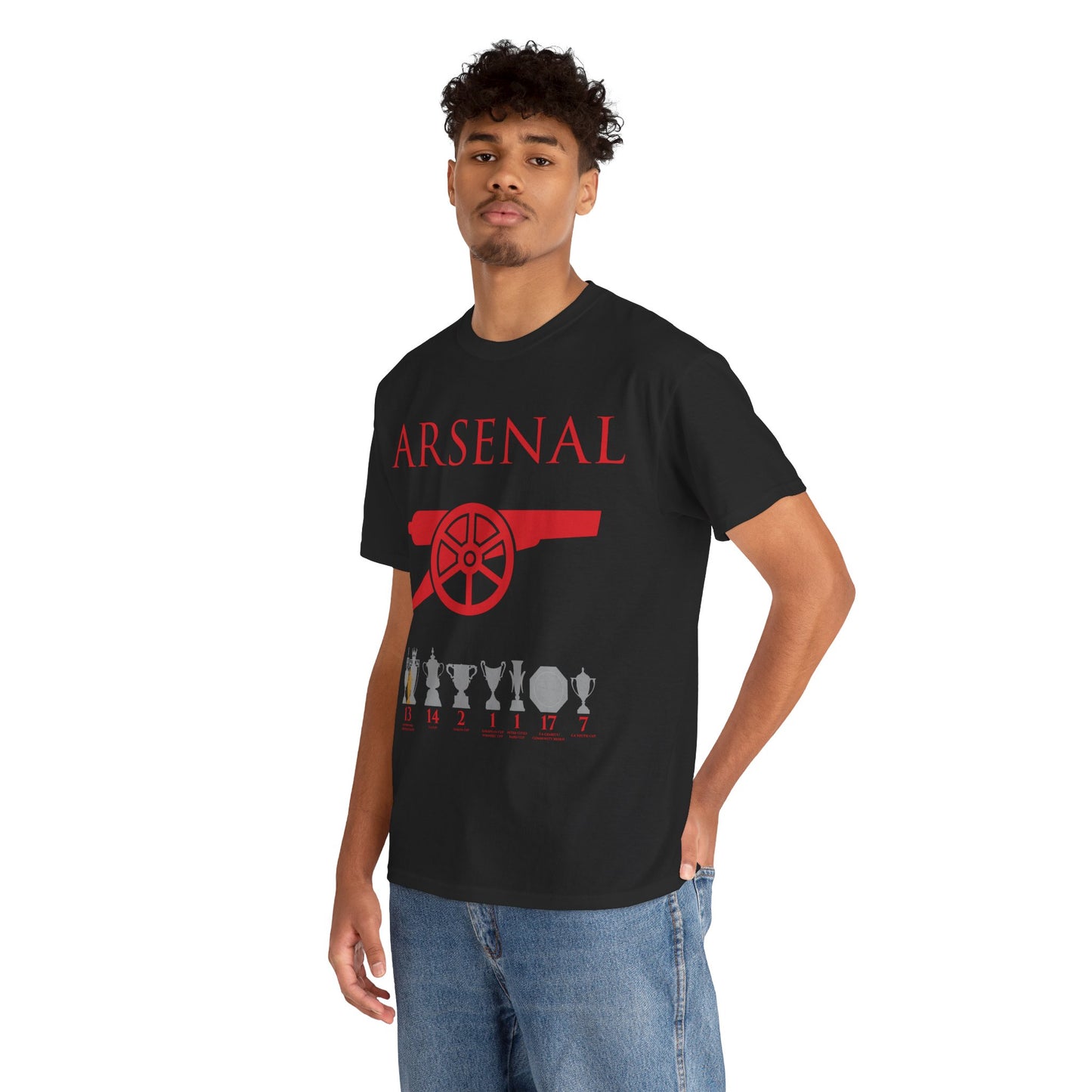 Arsenal Cannon & Trophies Unisex Heavy Cotton T-Shirt - Red/White/Black/Gold/Royal
