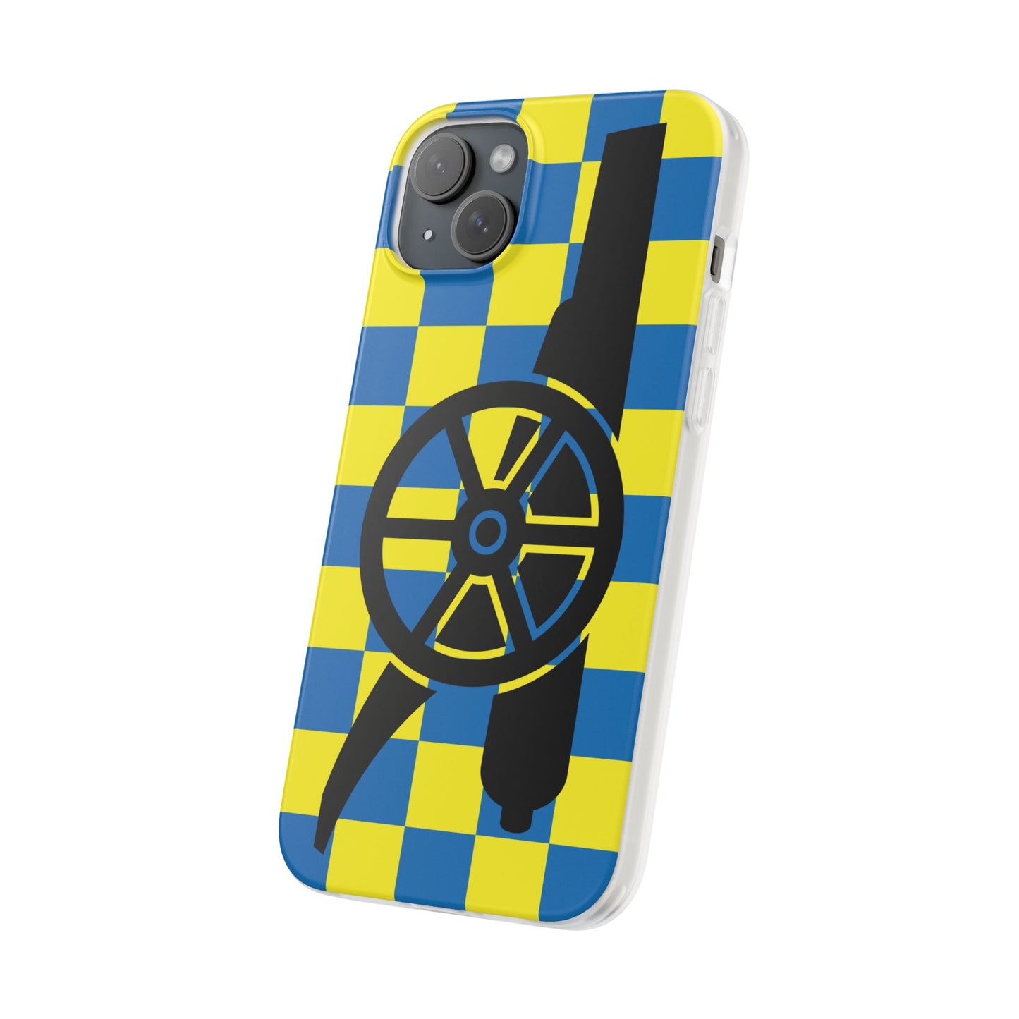 Arsenal Cannon Blue & Yellow Chequered iPhone Flexi Case - iPhone 16, 15, 14, Plus/Pro/Pro Max