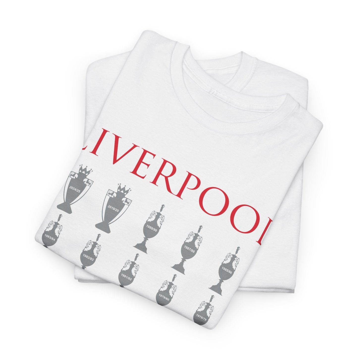 Liverpool 20 Champions Unisex Heavy Cotton T-Shirt - Red/White/Black/Charcoal/Gold