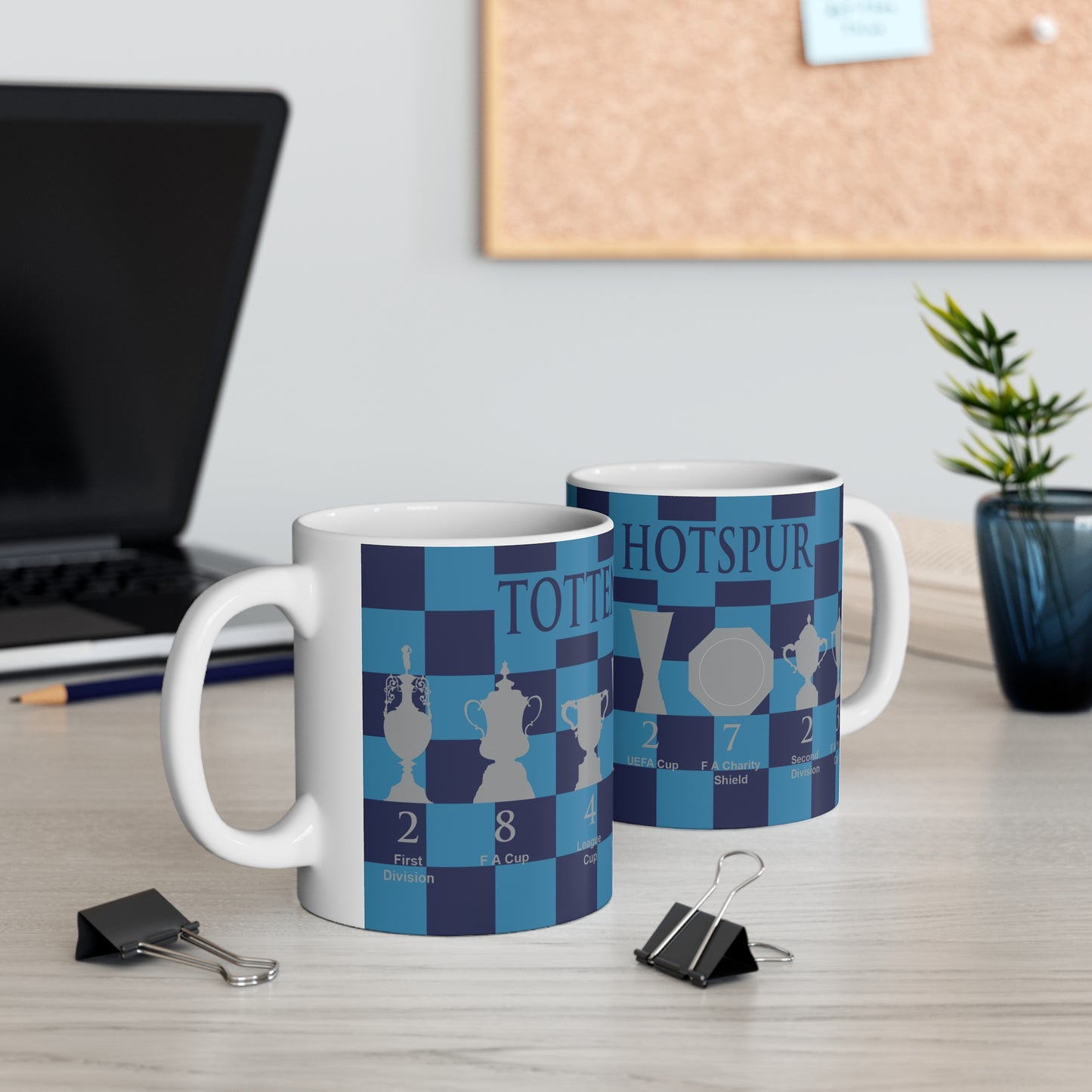 Tottenham Hotspur Blue & Cyan Chequered Trophies Mug - Blue Header Text