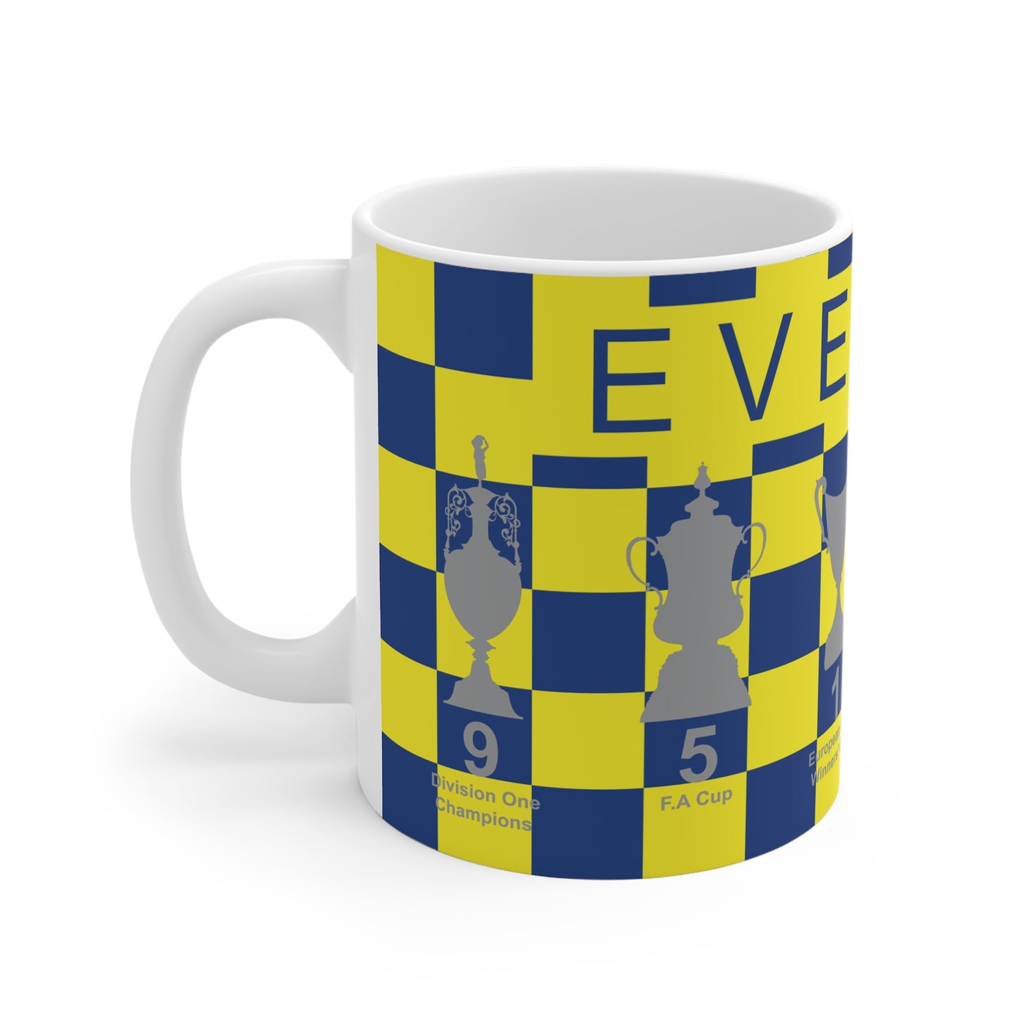 Everton Yellow & Blue Chequered Trophies Mug - Blue Header Text