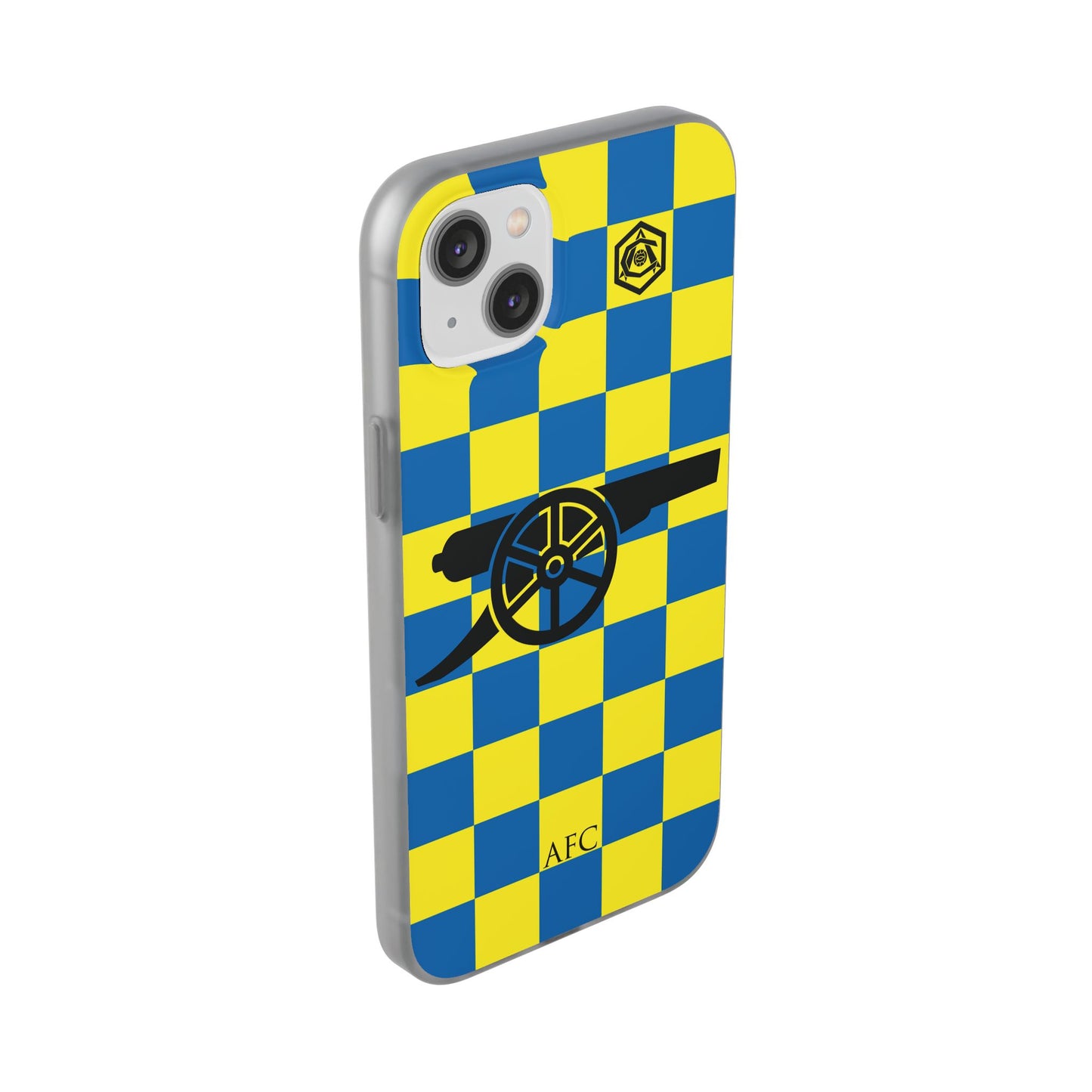 Arsenal Blue & Yellow Chequered Cannon & Monogram iPhone Flexi Case - iPhone 16, 15, 14, Plus/Pro/Pro Max