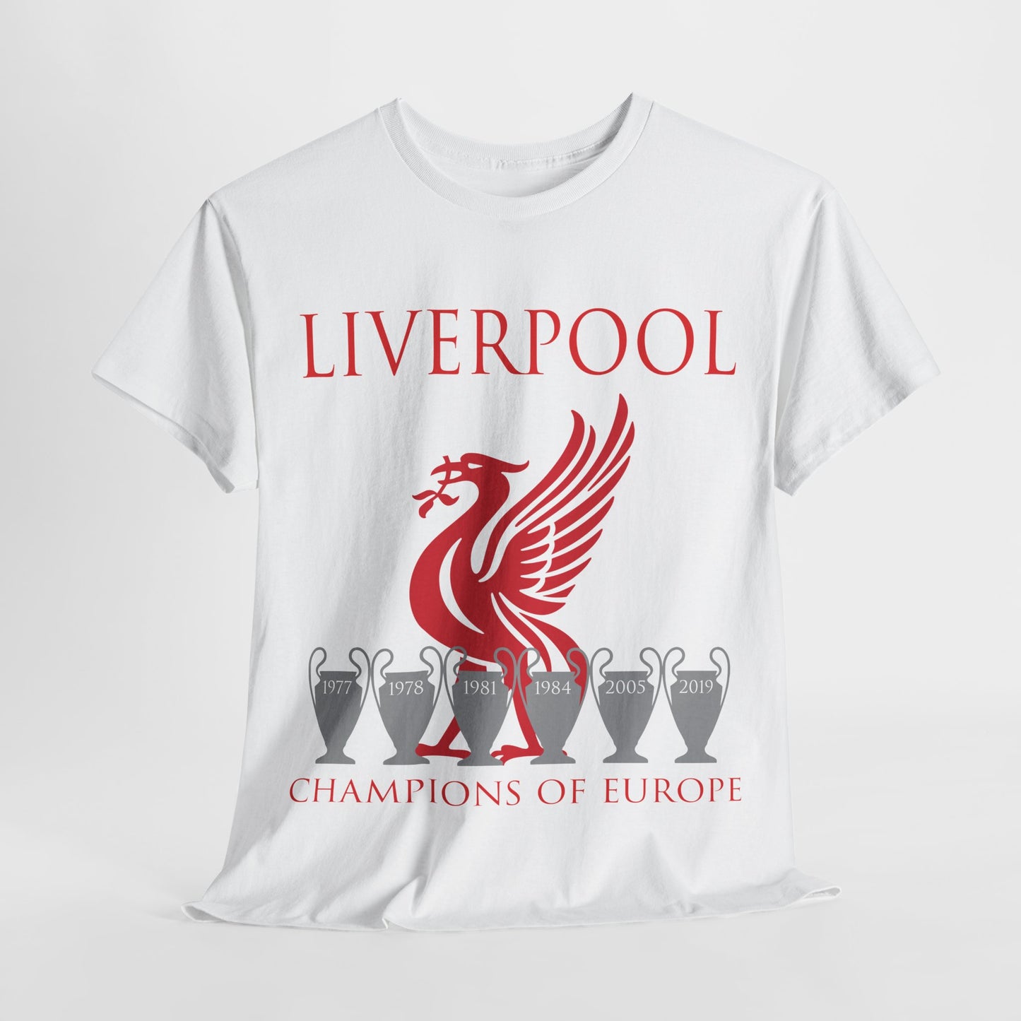 Liverpool Champions of Europe Unisex Heavy Cotton T-Shirt - Red/White/Black/Gold/Sport Grey/Charcoal