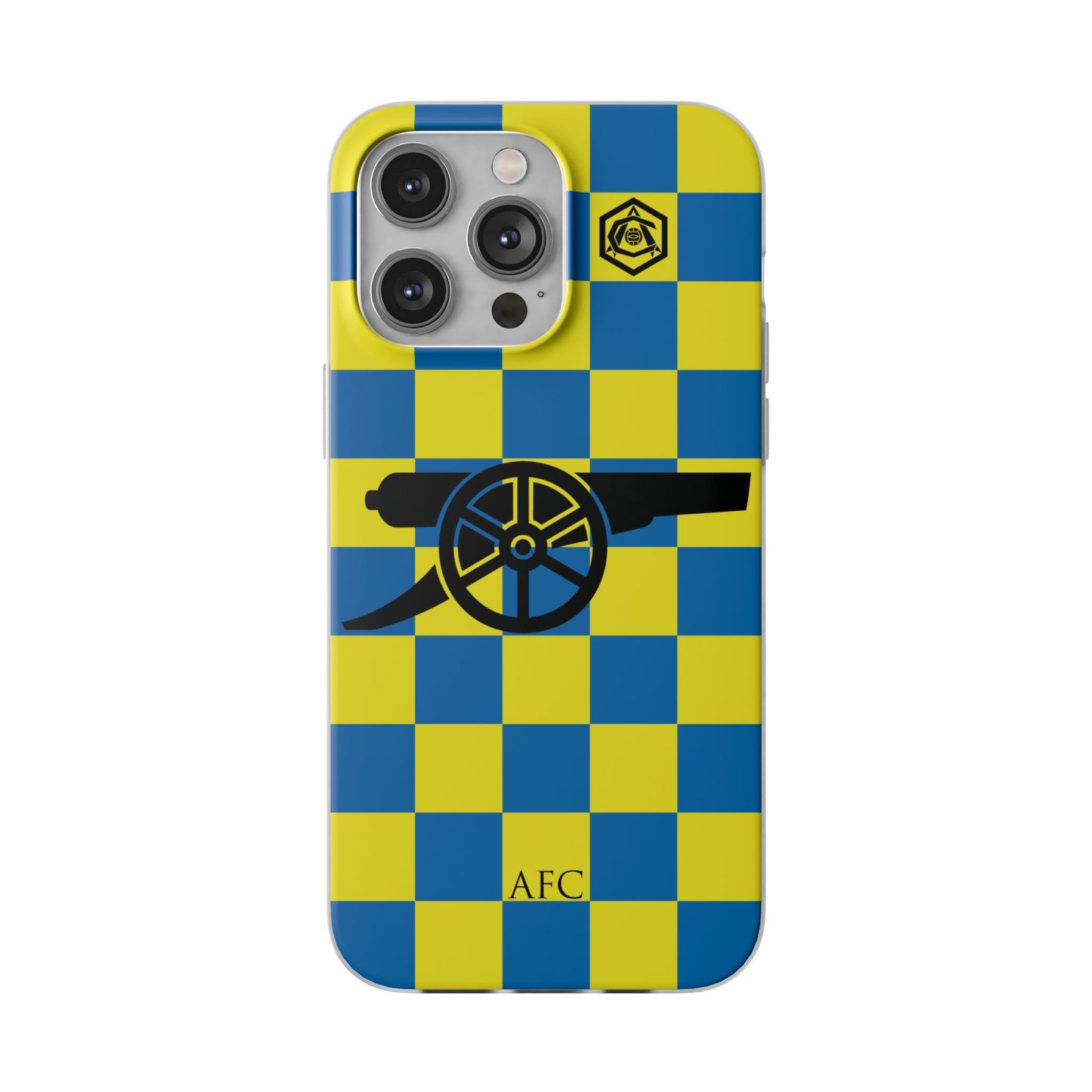 Arsenal Blue & Yellow Chequered Cannon & Monogram iPhone Flexi Case - iPhone 16, 15, 14, Plus/Pro/Pro Max