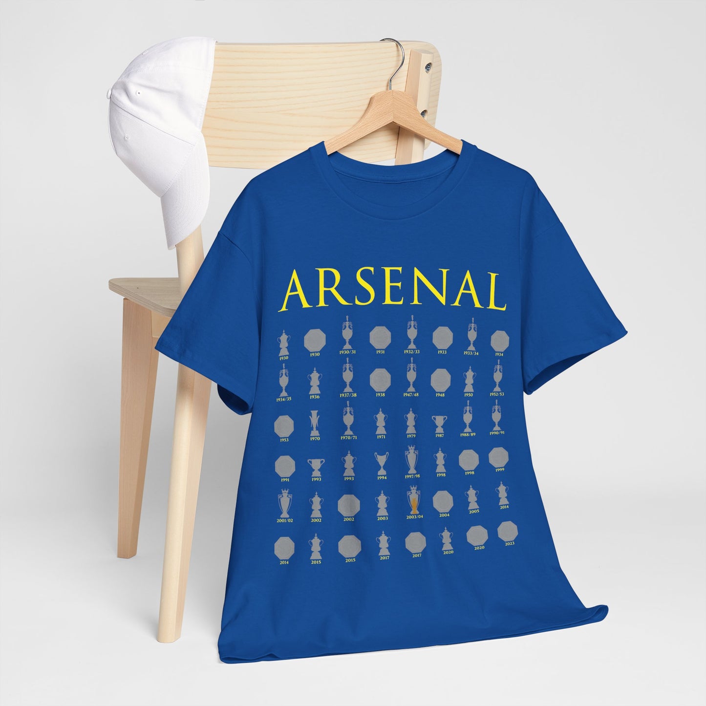 Arsenal Trophies Collection Unisex Heavy Cotton T-Shirt - Red/White/Black/Gold/Royal/Charcoal/Navy