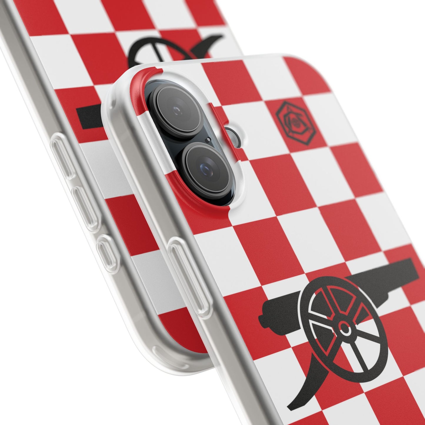 Arsenal Red & White Chequered Cannon & Monogram iPhone Flexi Case - iPhone 16, 15, 14, Plus/Pro/Pro Max