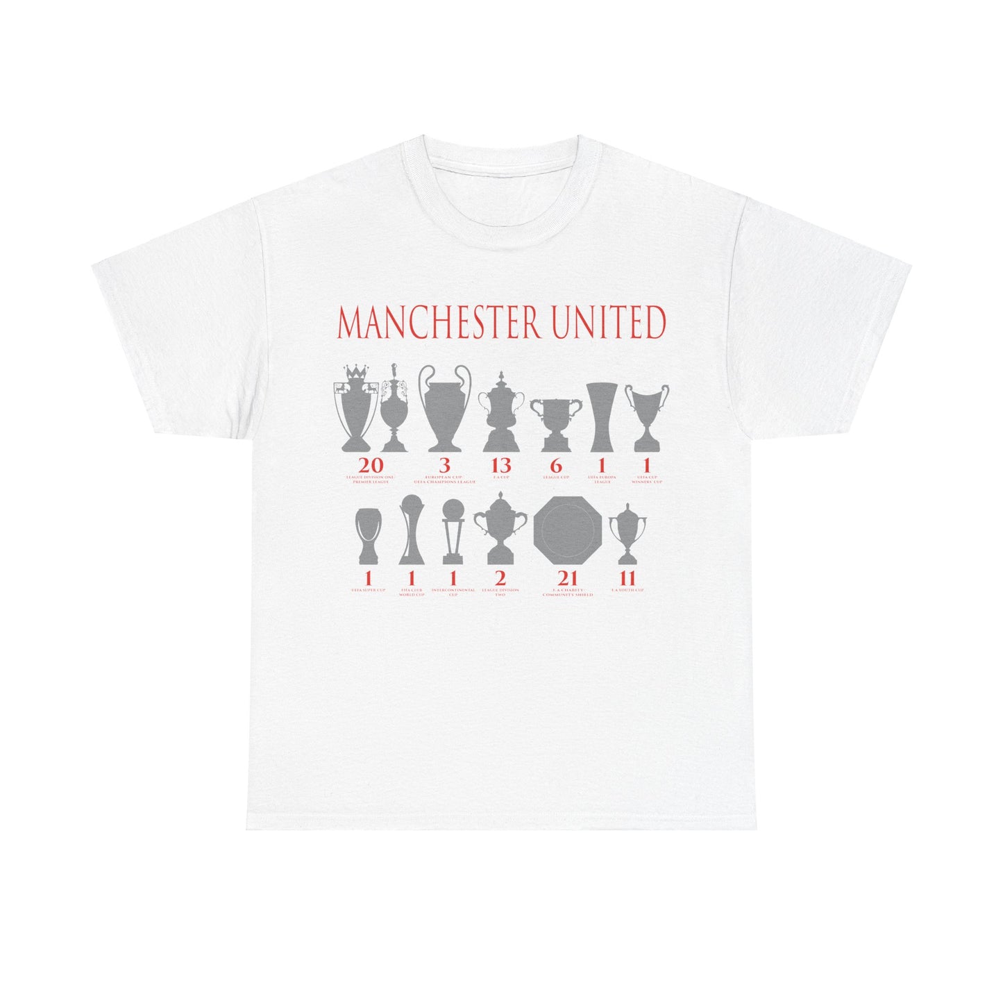 Manchester United Trophies Unisex Heavy Cotton T-Shirt - Red/White/Black